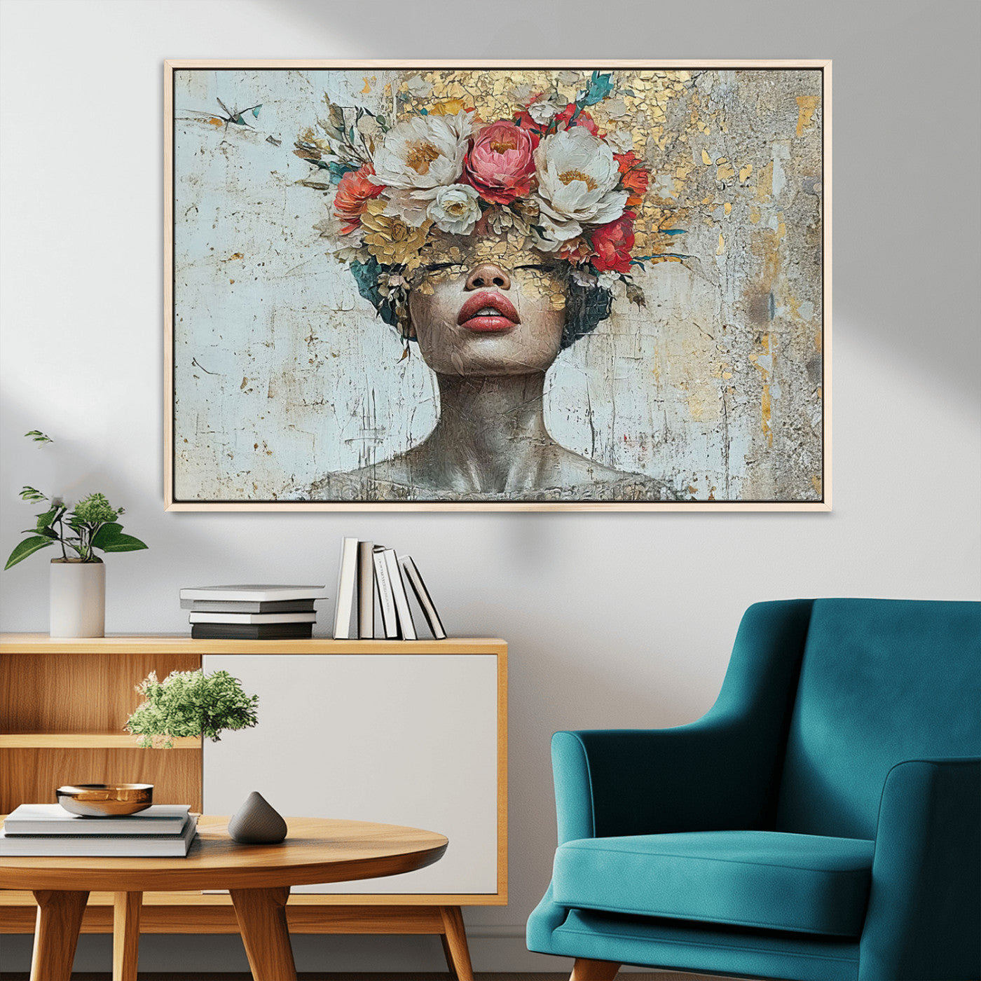 MGV-FC-36X24 - Golden Petal Wall Art Canvas Print - Silhouette Woman Wall Art Canvas Print, Floral Woman Portrait
