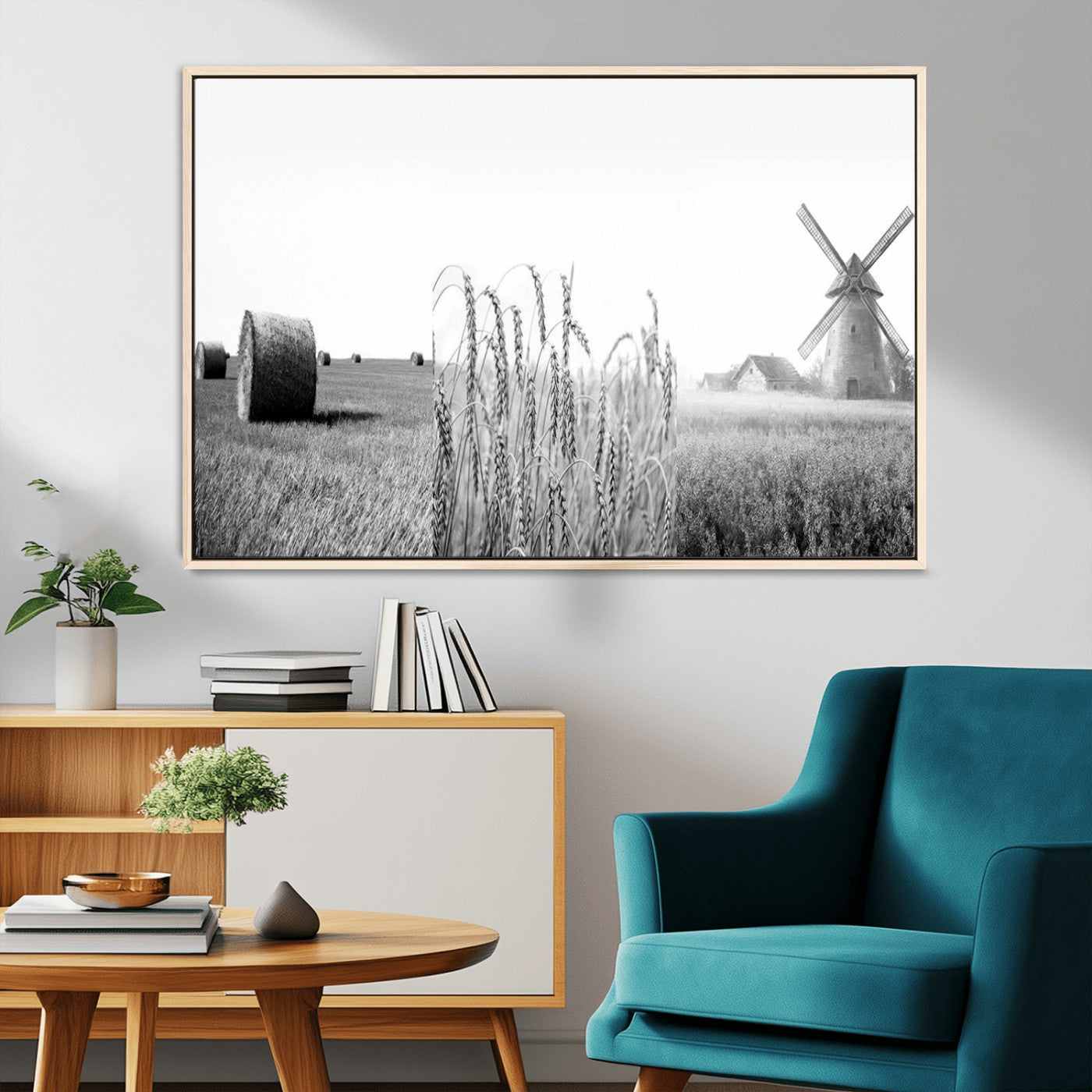 MGV-FC-36X24 - Vintage Farmhouse Black and White Triptych Wall Art – Giclee Canvas Featuring Wheat Fields, Hay
