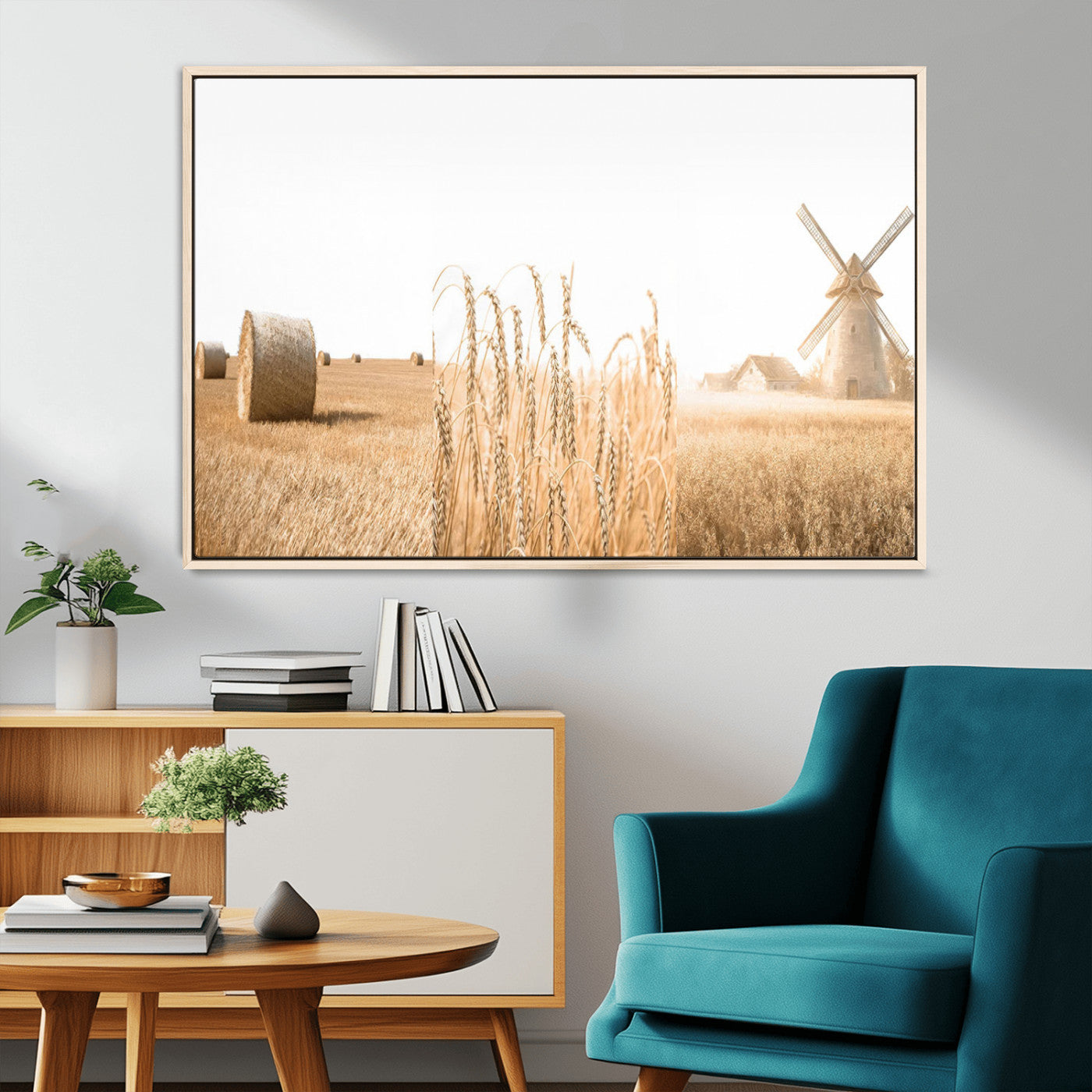 MGV-FC-36X24 - Vintage Farmhouse Triptych Wall Art – Giclée Canvas Featuring Wheat Fields, Hay Bales, and a
