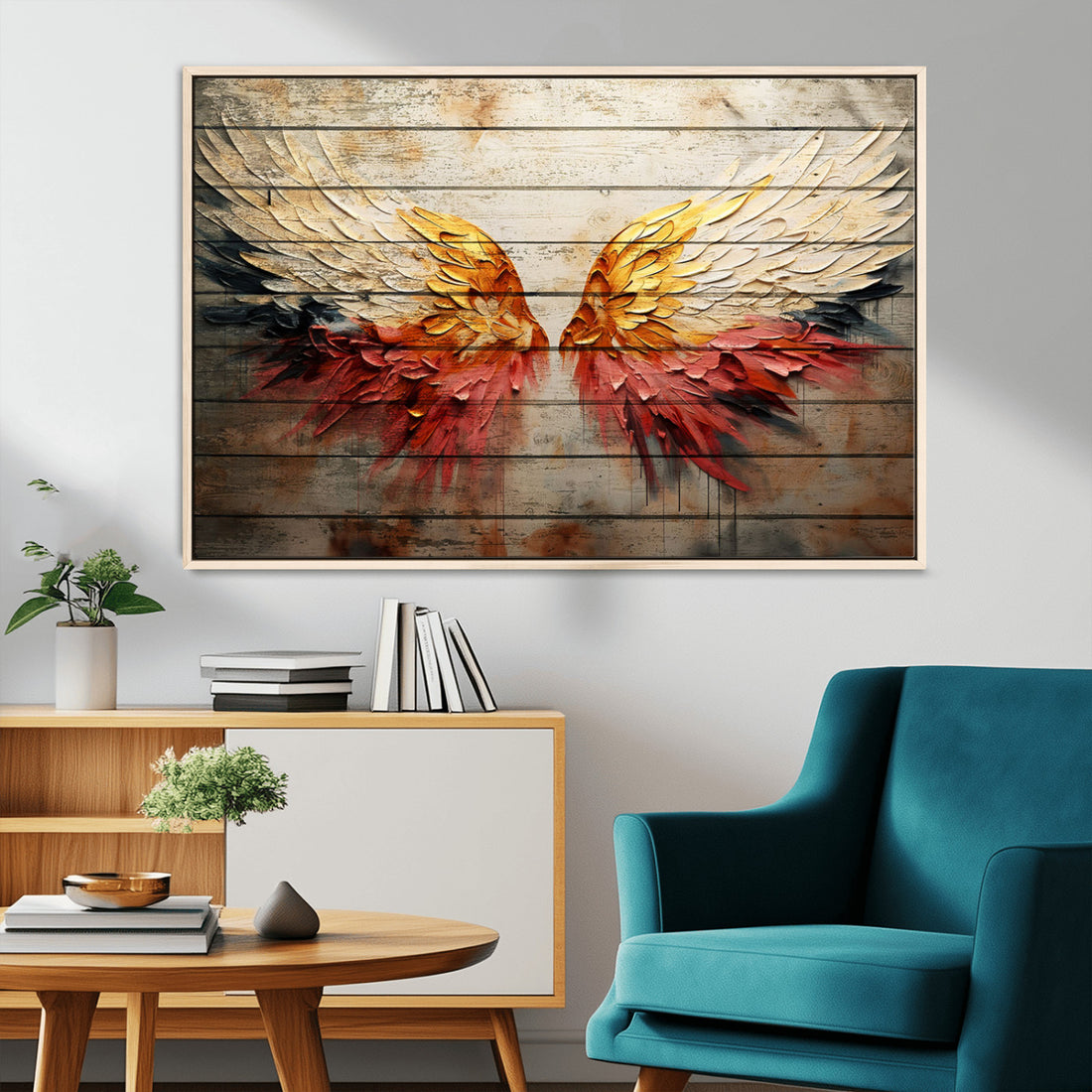 Abstract Angel Wings Canvas Wall Art, Modern Angelic Wings Decor, Framed and Ready to Hang
