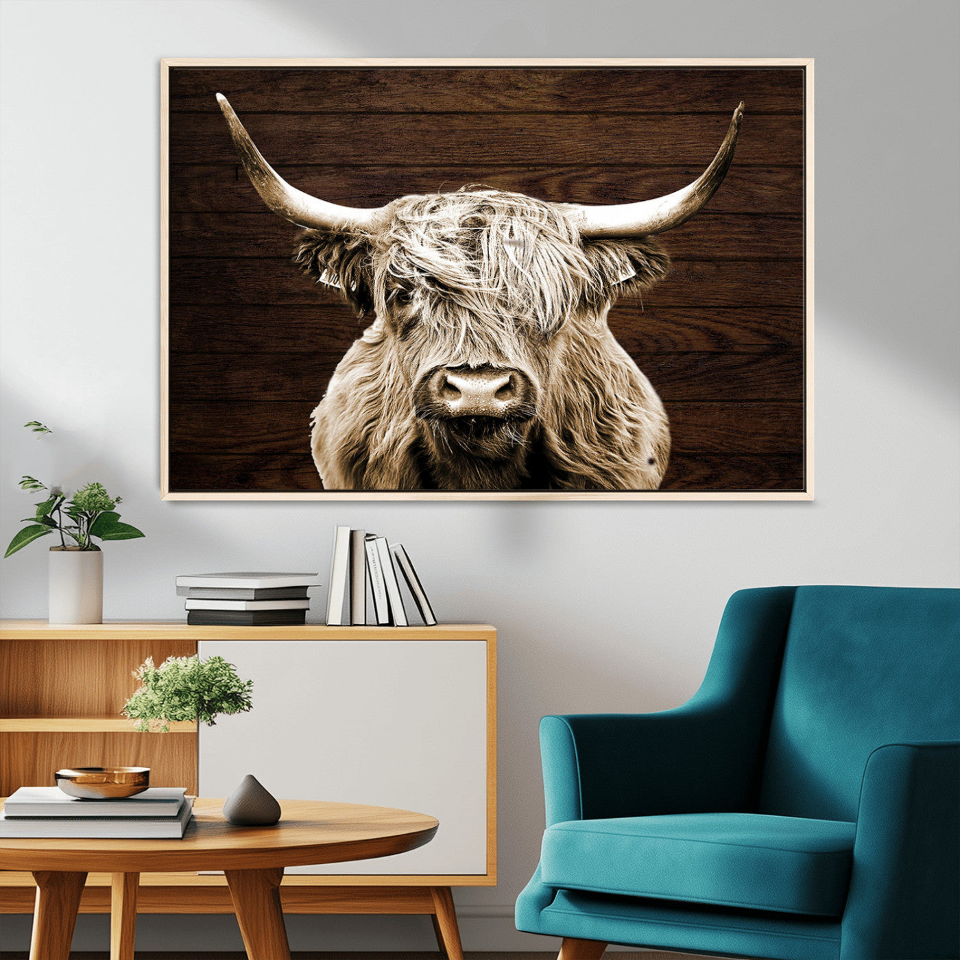 MGV-FC-36X24 - Highland Cow Wall Art Canvas Print, Rustic Farmhouse Decor, Majestic Scottish Highland Bull Portrait