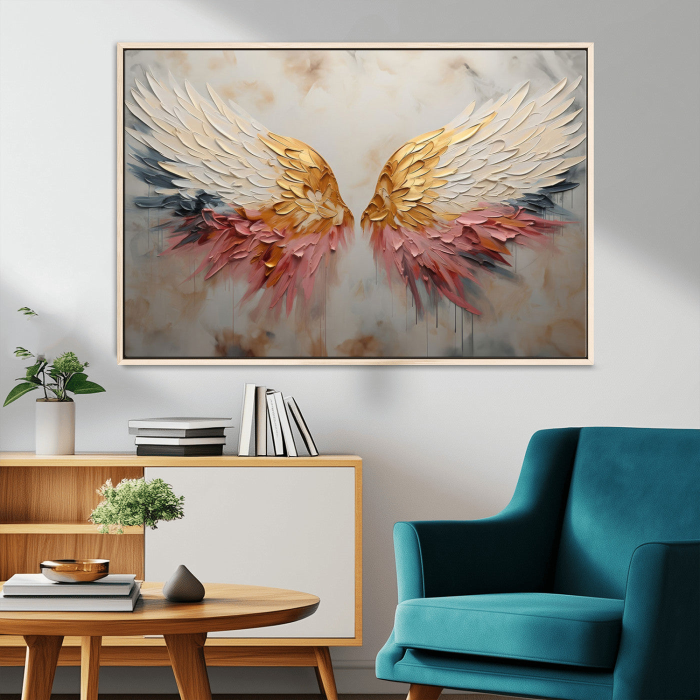 MGV-FC-36X24 - Golden Angel Wings Wall Art Canvas Print – Stunning Abstract Winged Art for Elegant Home Decor –