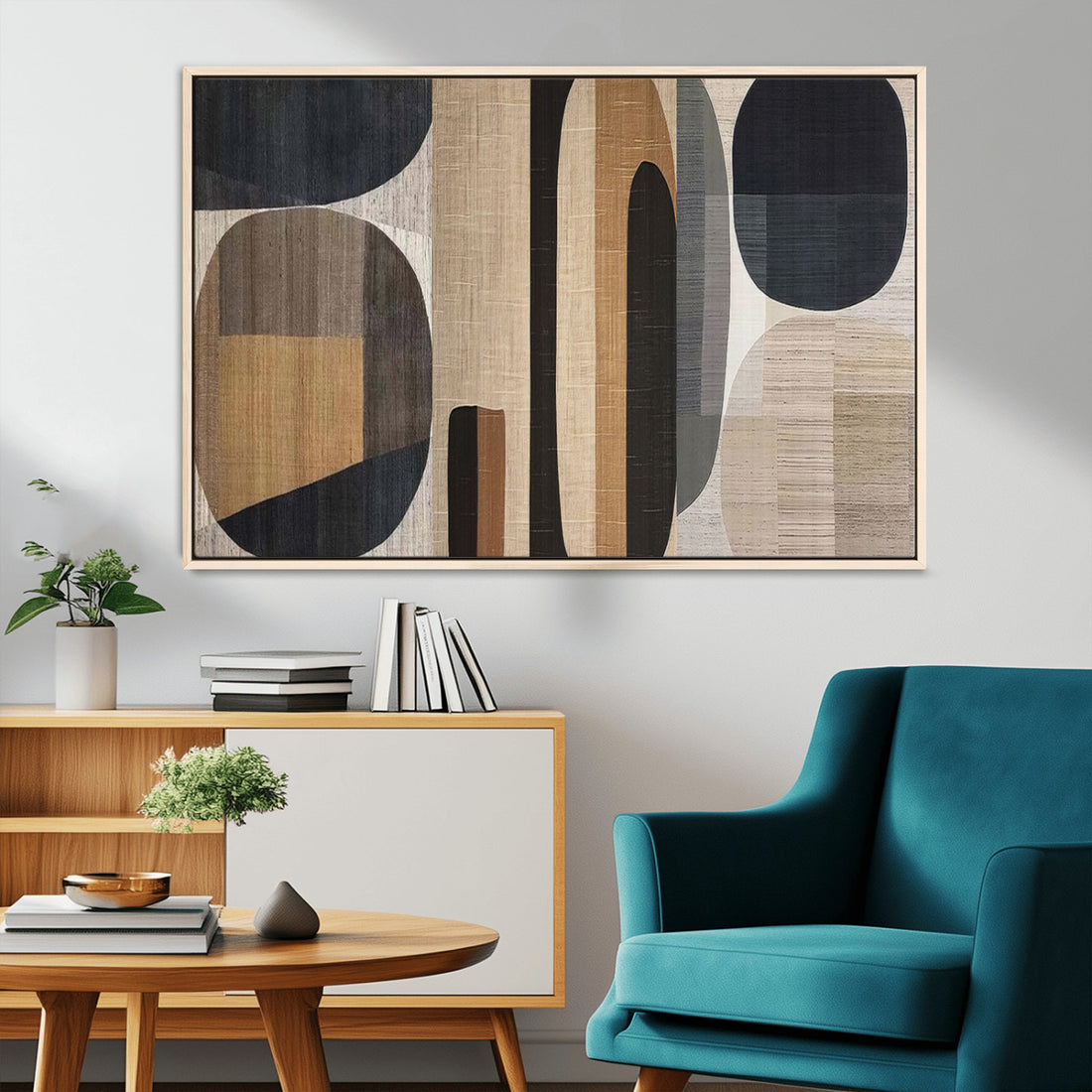 Abstract Minimalist Canvas Wall Art, Neutral Geometric Modern Boho Decor