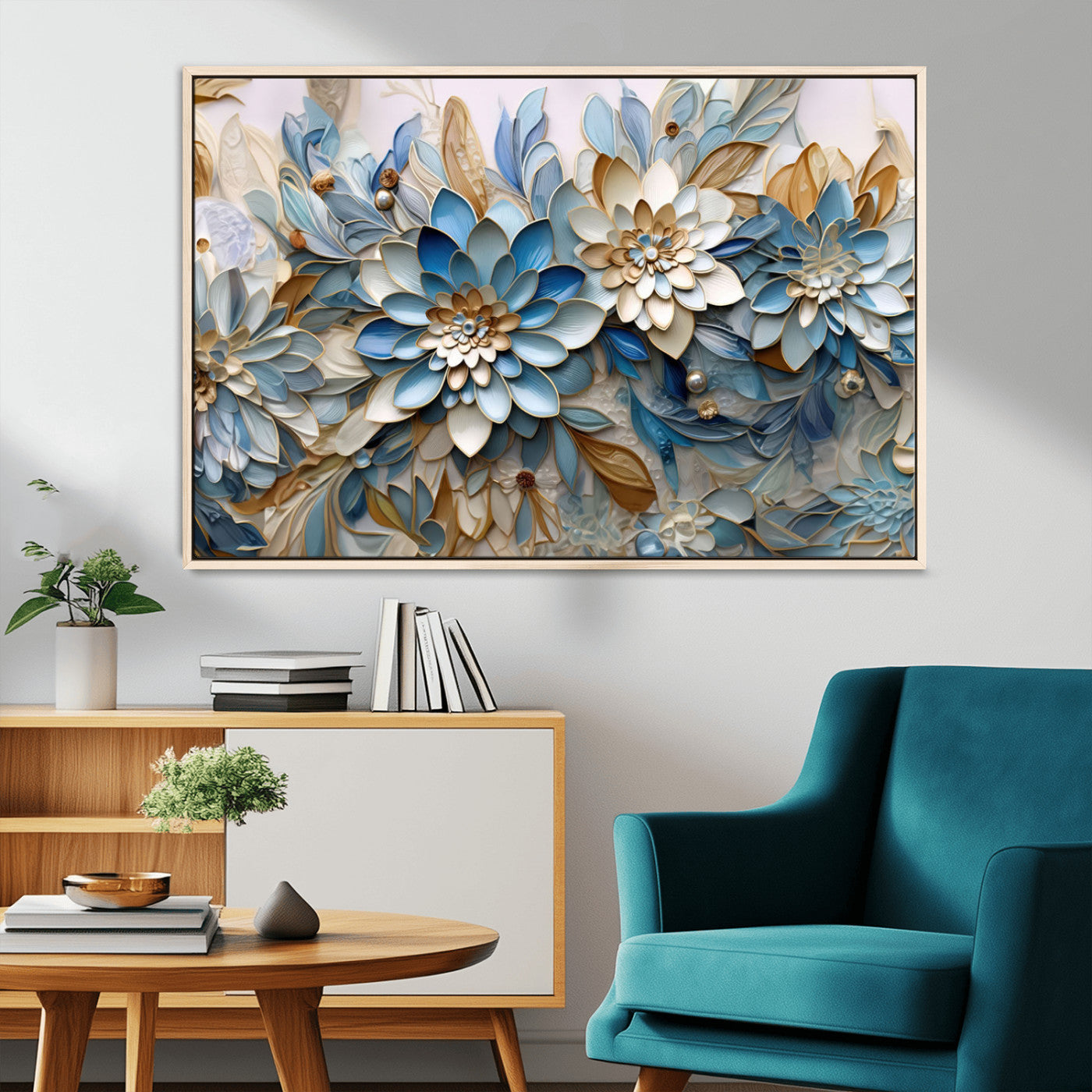 MGV-FC-36X24 - Blu Abstract Flower Wall Art Canvas Print