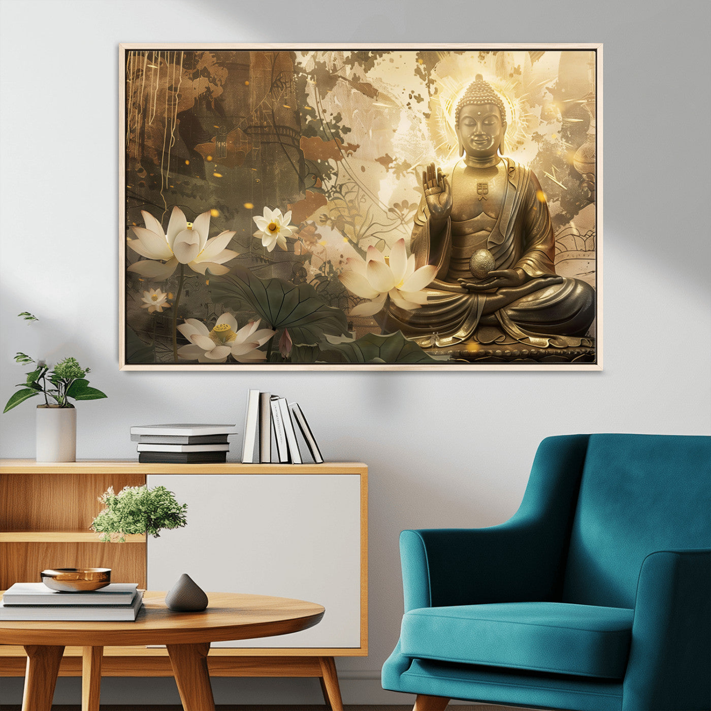 MGV-FC-36X24 - Zen Buddha Wall Art Canvas Print | Peaceful Meditation Decor with Lotus Flowers | Spiritual Serenity