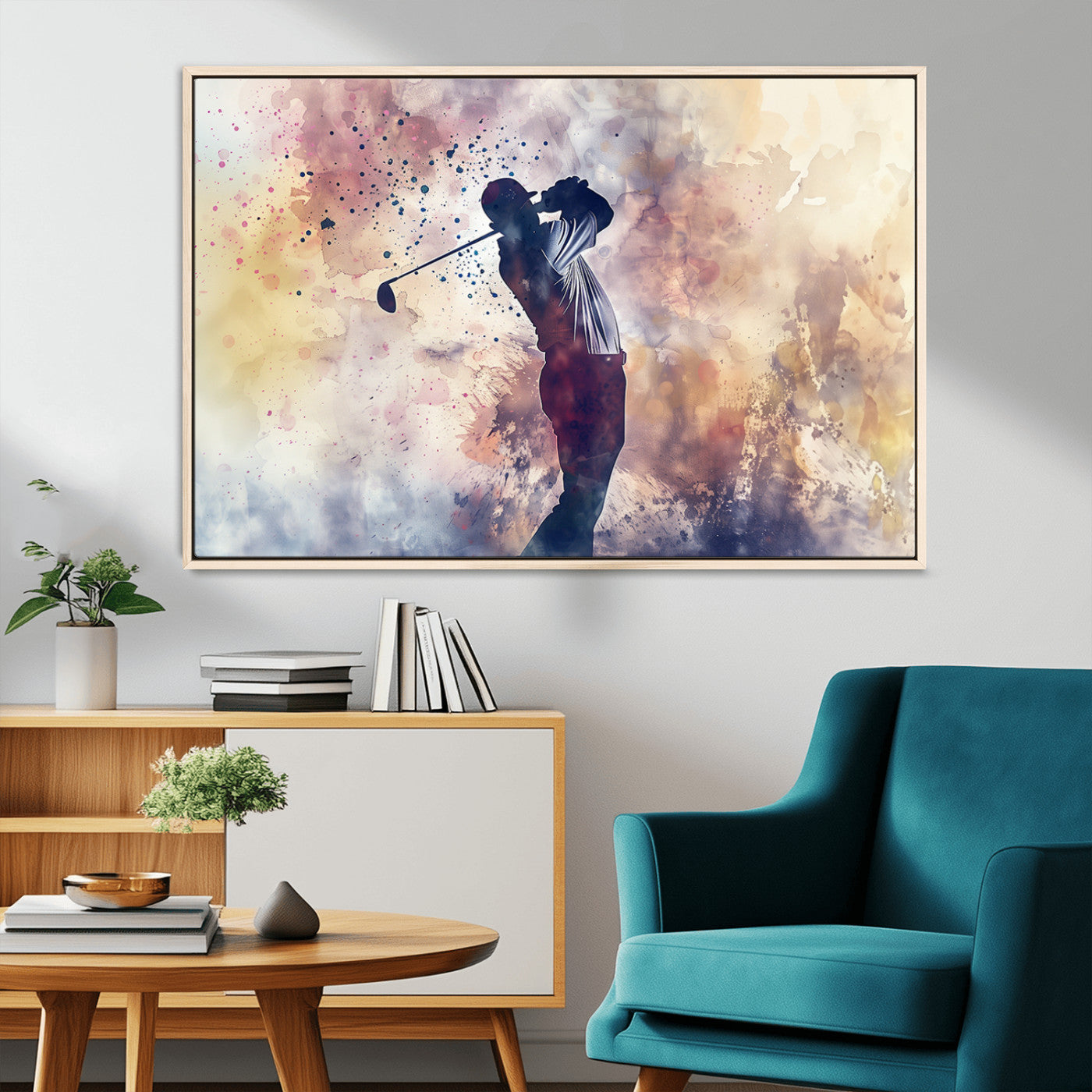 MGV-FC-36X24 - Abstract Watercolor Golf Player Wall Art Canvas Print