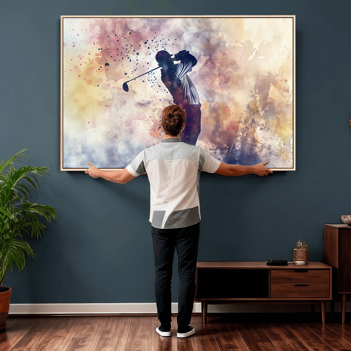 10848-MGV-CV-36X24 - Abstract Watercolor Golf Player Wall Art Canvas Print
