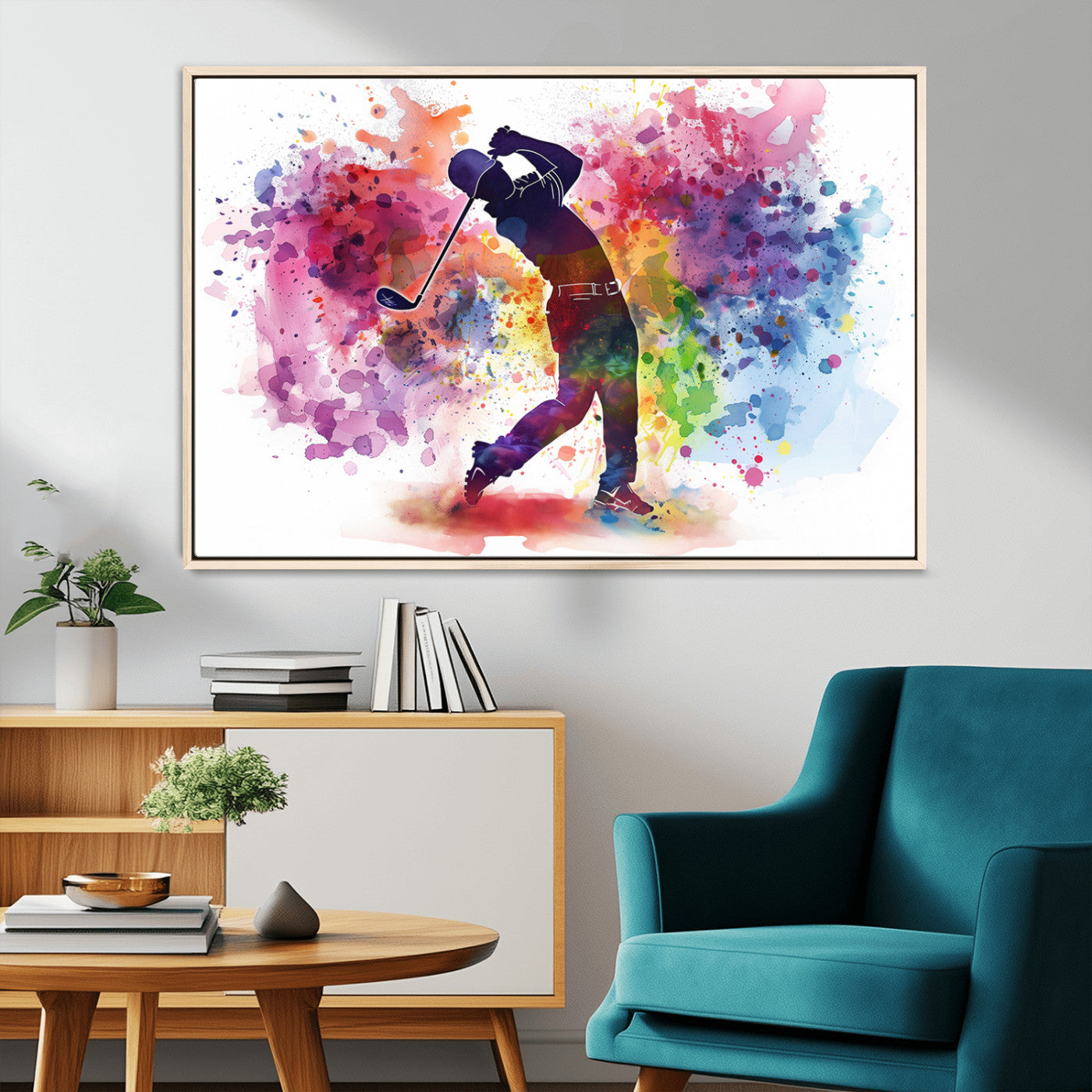 MGV-FC-36X24 - Colorful Golfer Swing Wall Art Canvas Print - Ready to Hang, Framed Sports Decor