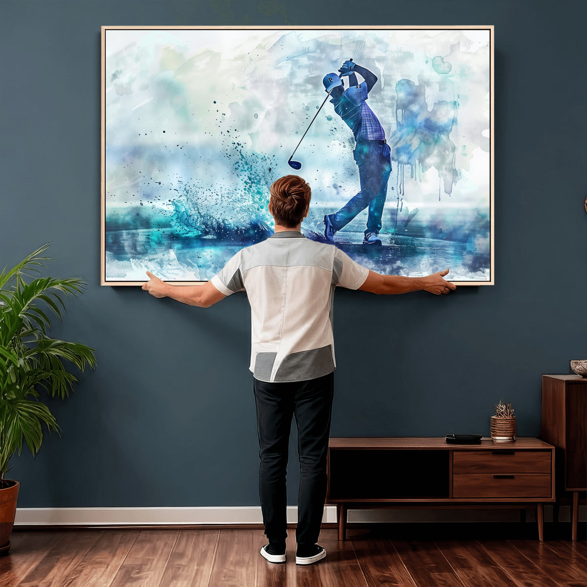 45328-MGV-CV-36X24 - Watercolor Abstract Golf Swing Wall Art Canvas Print