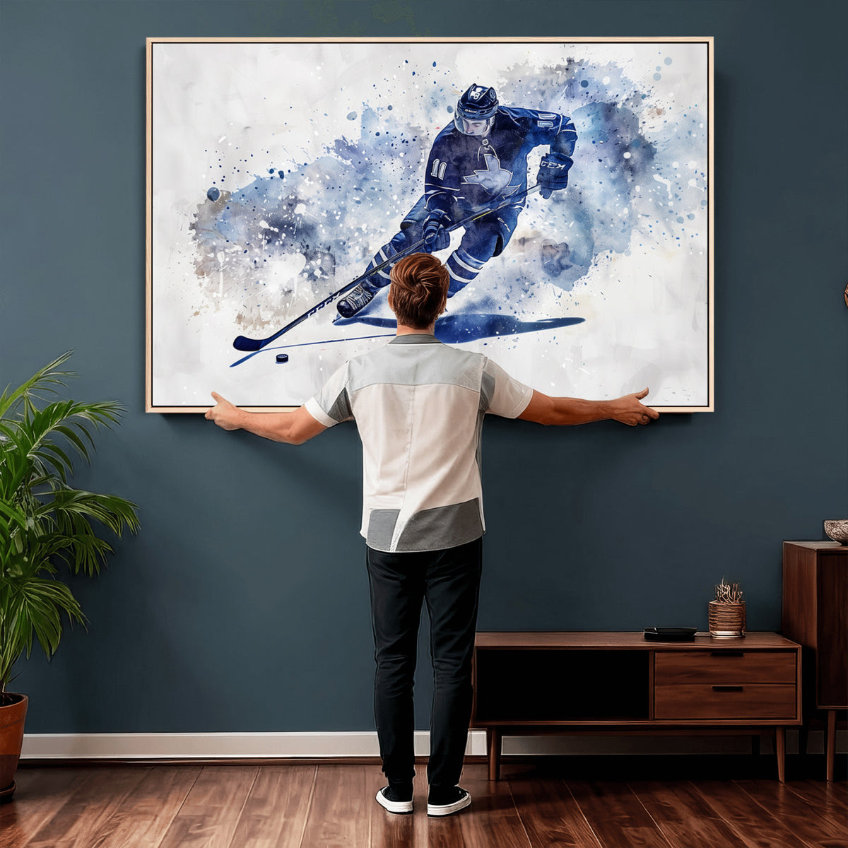 39795-MGV-CV-36X24 - Hockey Player Wall Art Canvas Print