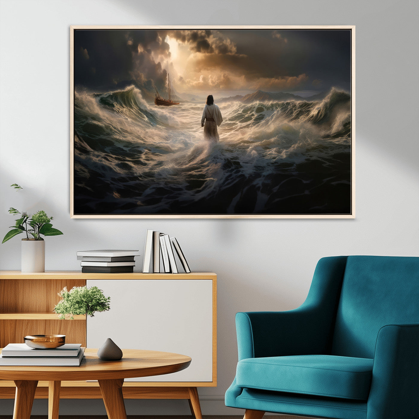 MGV-FC-36X24 - Jesus Walking on Water Wall Art Canvas Print - Religious Spiritual Decor - Jesus Wall Art Canvas