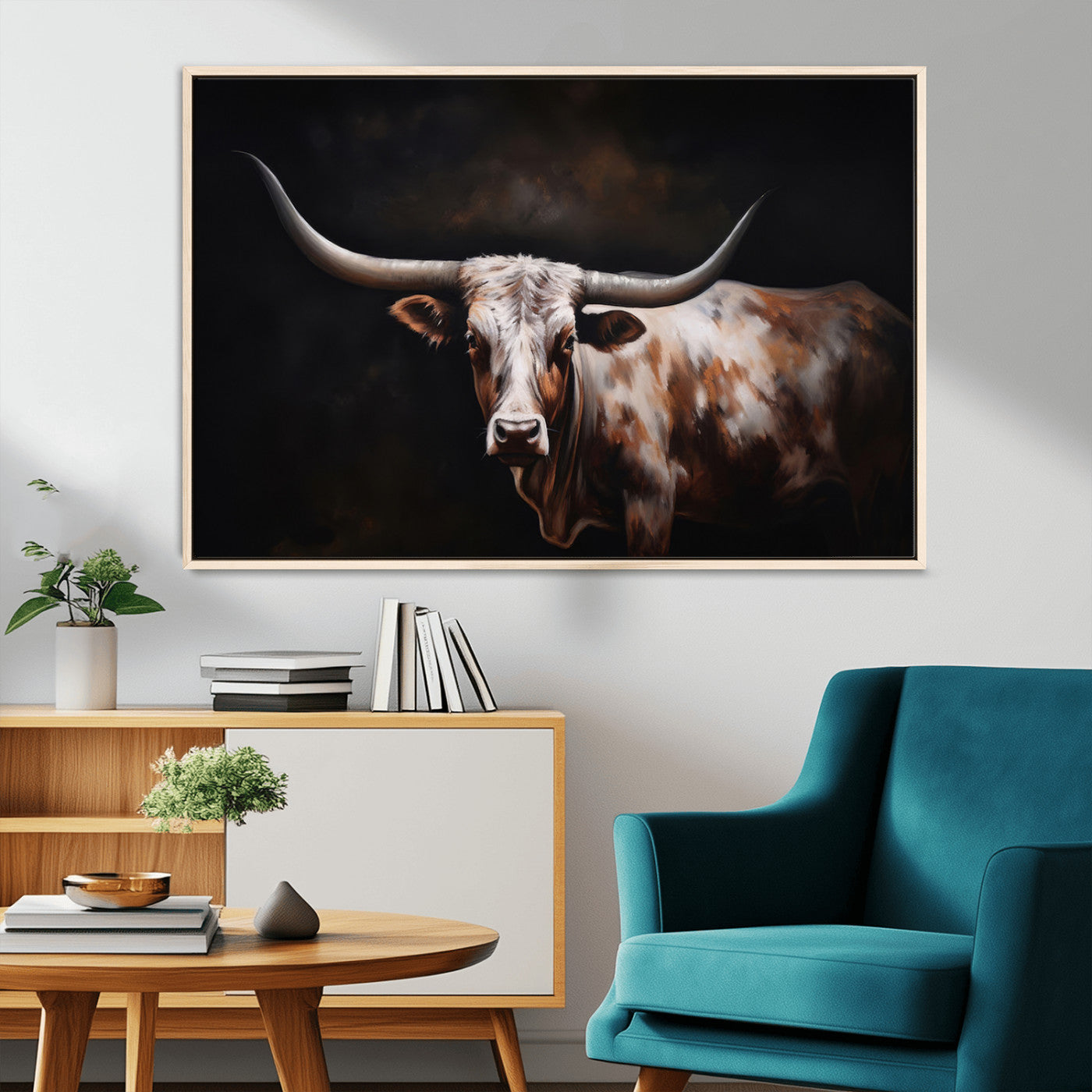82543-MGV-CV-36X24-Texas Longhorn Wall Art Canvas Print | Western Ranch Decor | Bold Rustic Cattle Artwork | Ready to