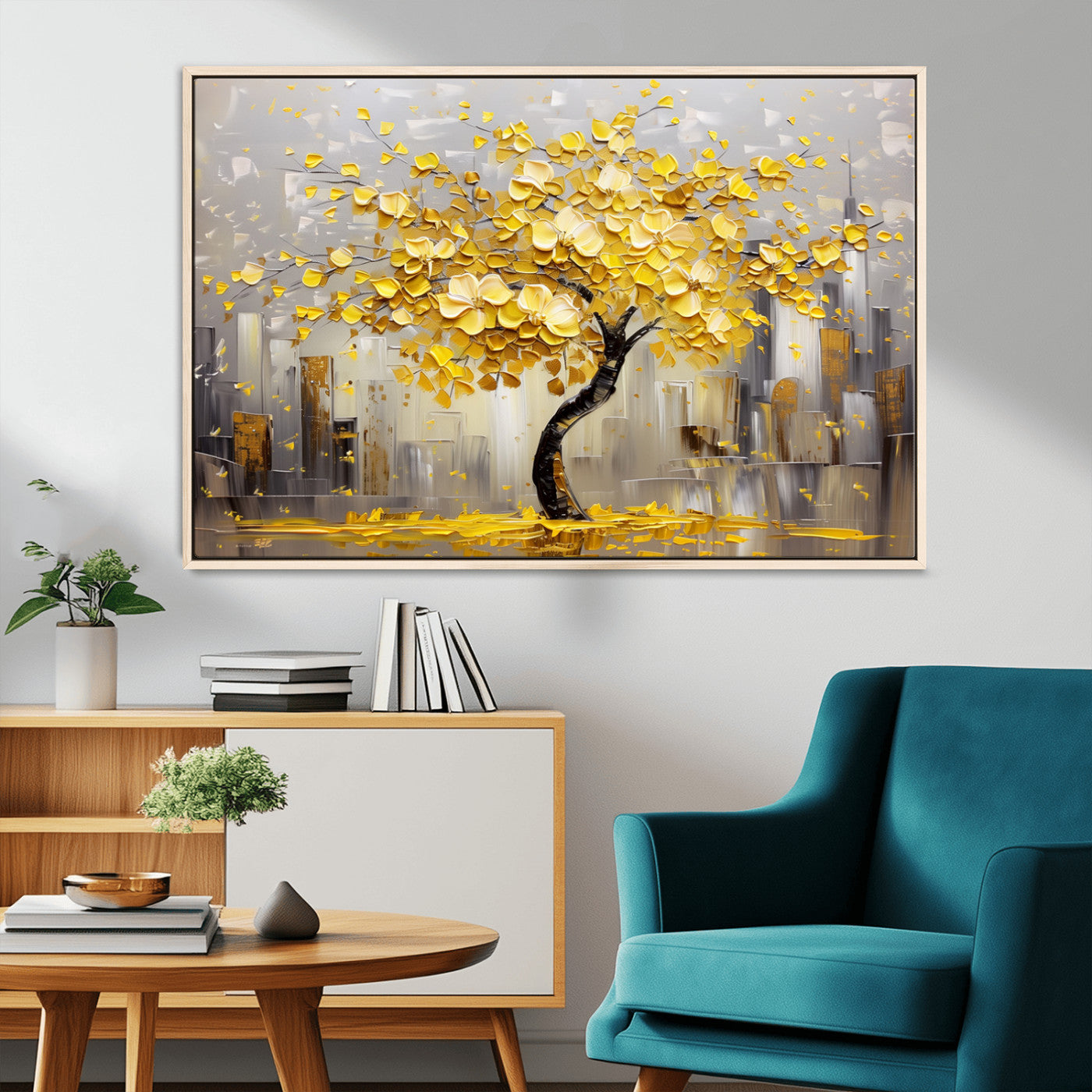 -Golden Tree Canvas Print | Abstract Wall Art for Modern Homes | Ready to Hang Framed Artwork