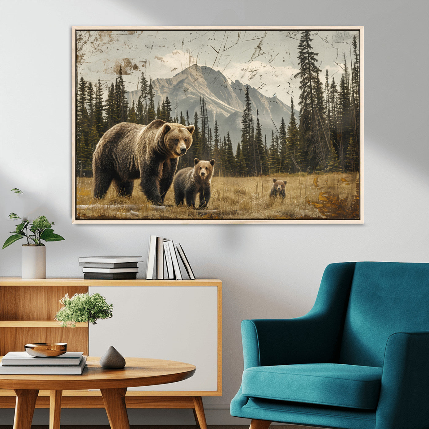 MGV-FC-36X24 - Rustic Grizzly 399 Bear Family Wall Art Canvas Print