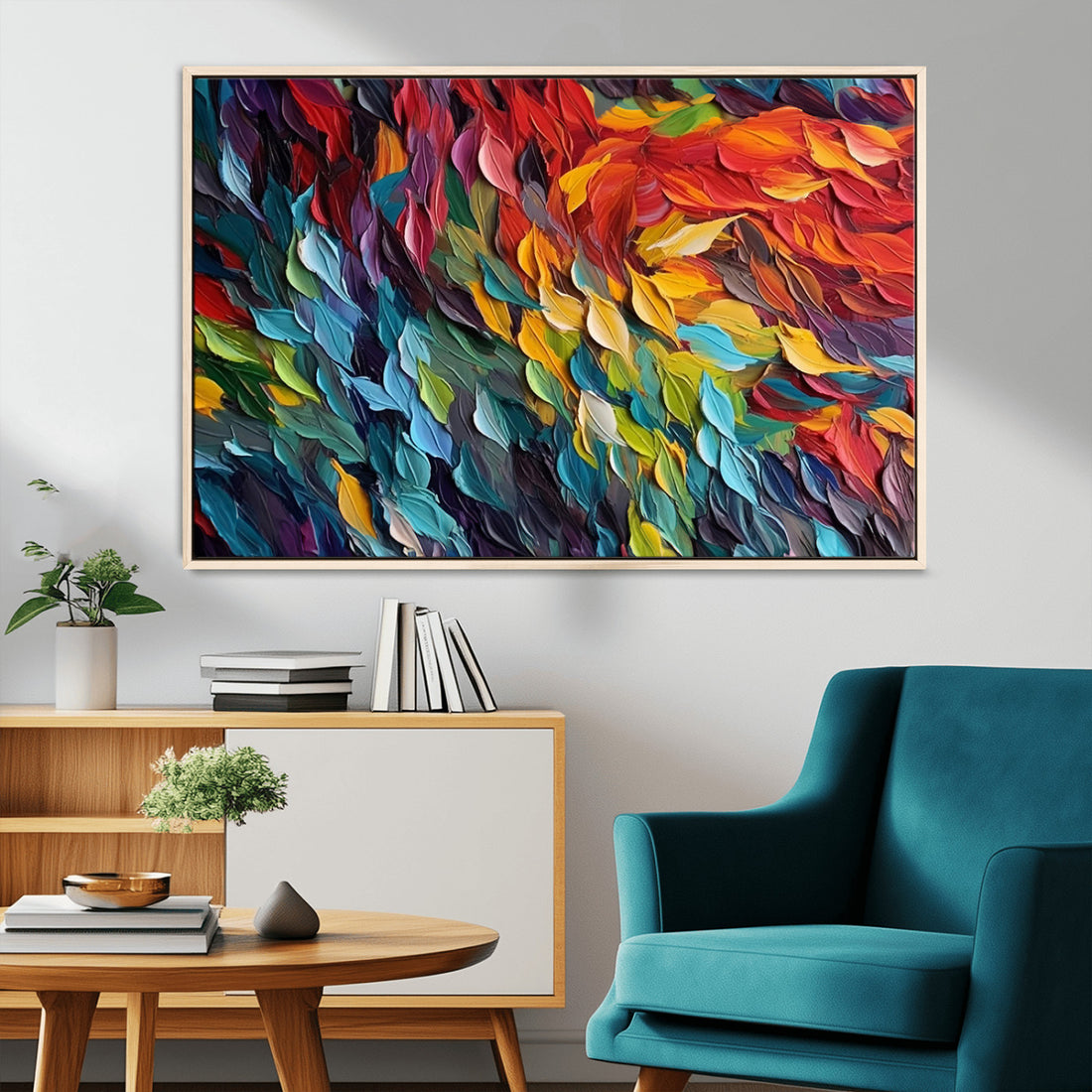 Vibrant Abstract Leaf Wall Art Canvas Print, Bold Colorful Decor | Extra Large 3 Piece Canvas Wall Art