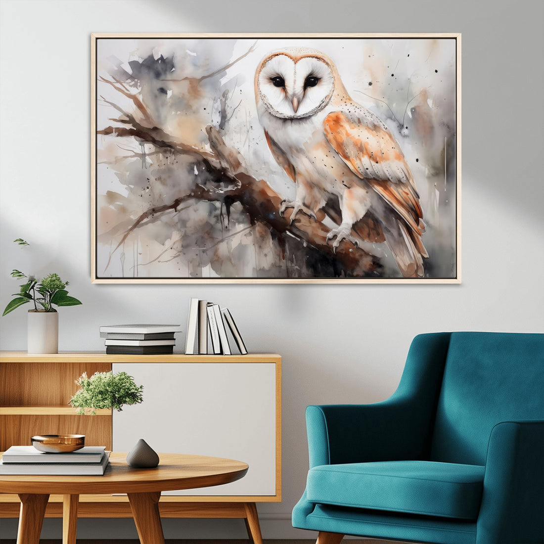 Barn Owl Wall Art, Watercolor Barn Owl Canvas Print | Extra Large 3 Piece Canvas Wall Art
