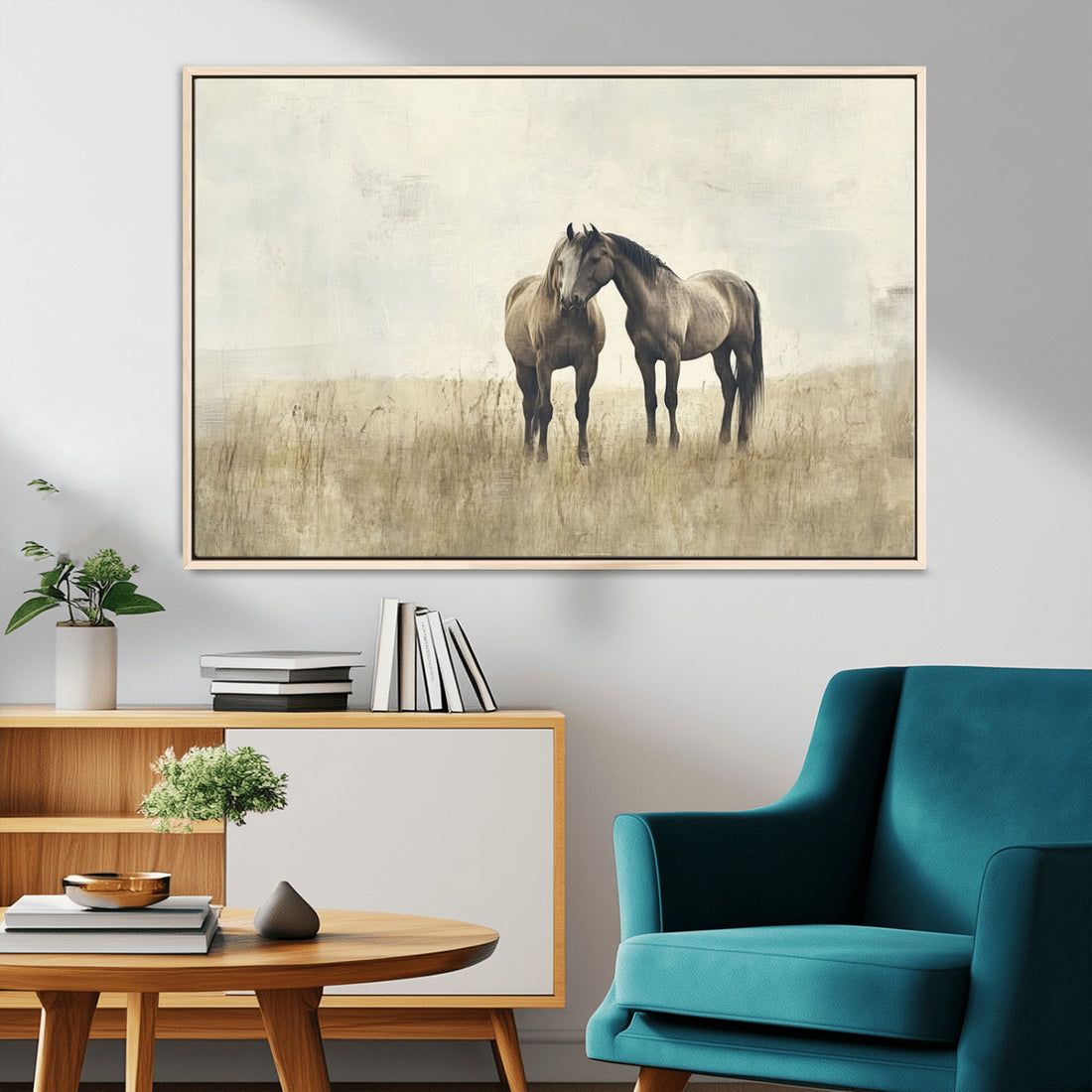 Chinese Style Grunge Horses Wall Art Canvas Print