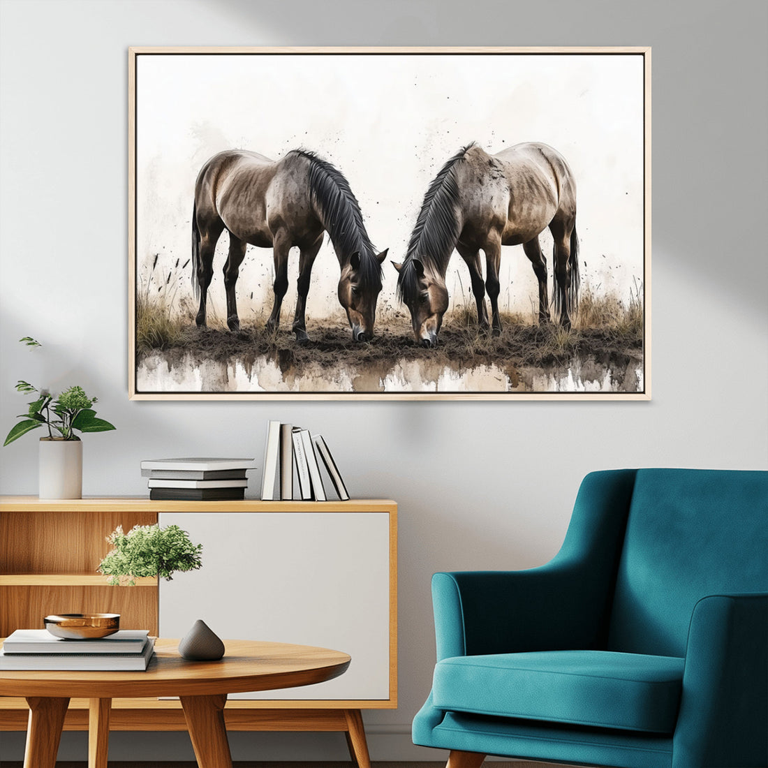 Chinese Ink Style Horses Wall Art Canvas Print