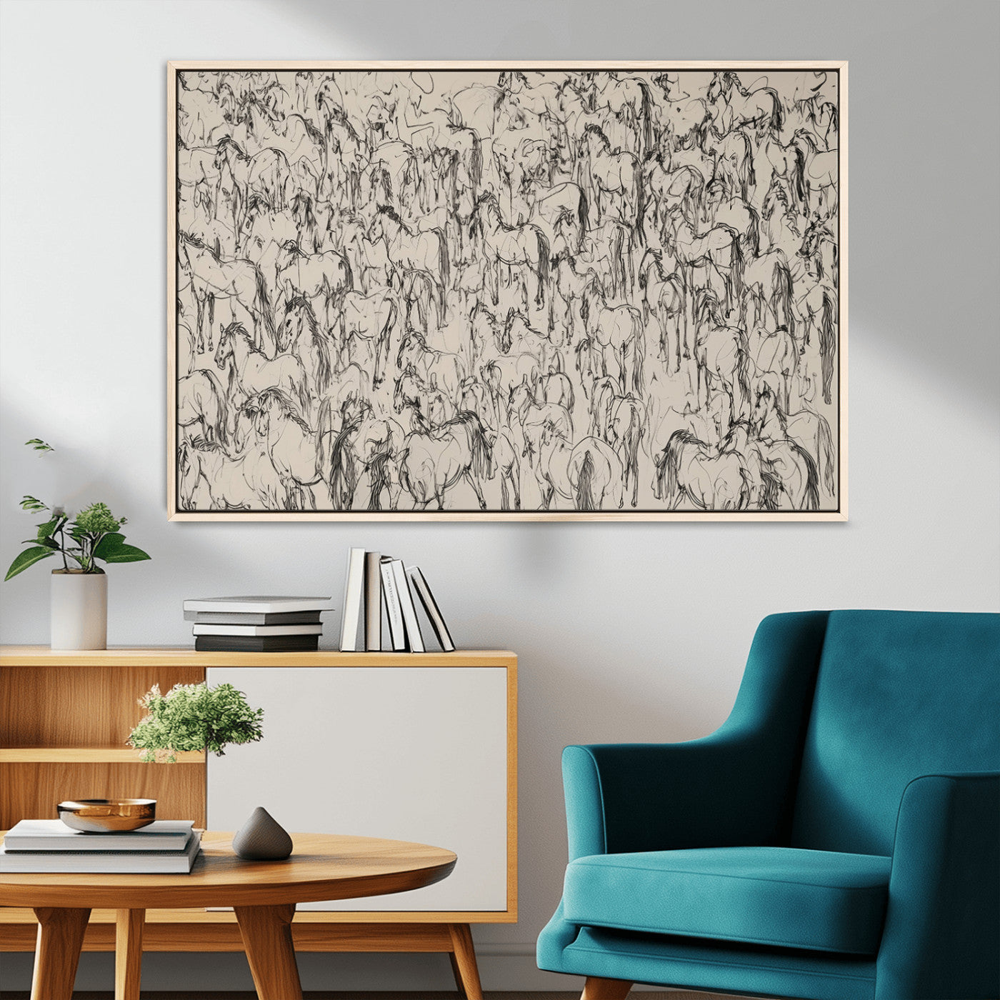 MGV-FC-36X24 - Abstract Horse Sketch Wall Art | Ready to Hang and Framed | Farmhouse Wall Decor for Living Room or