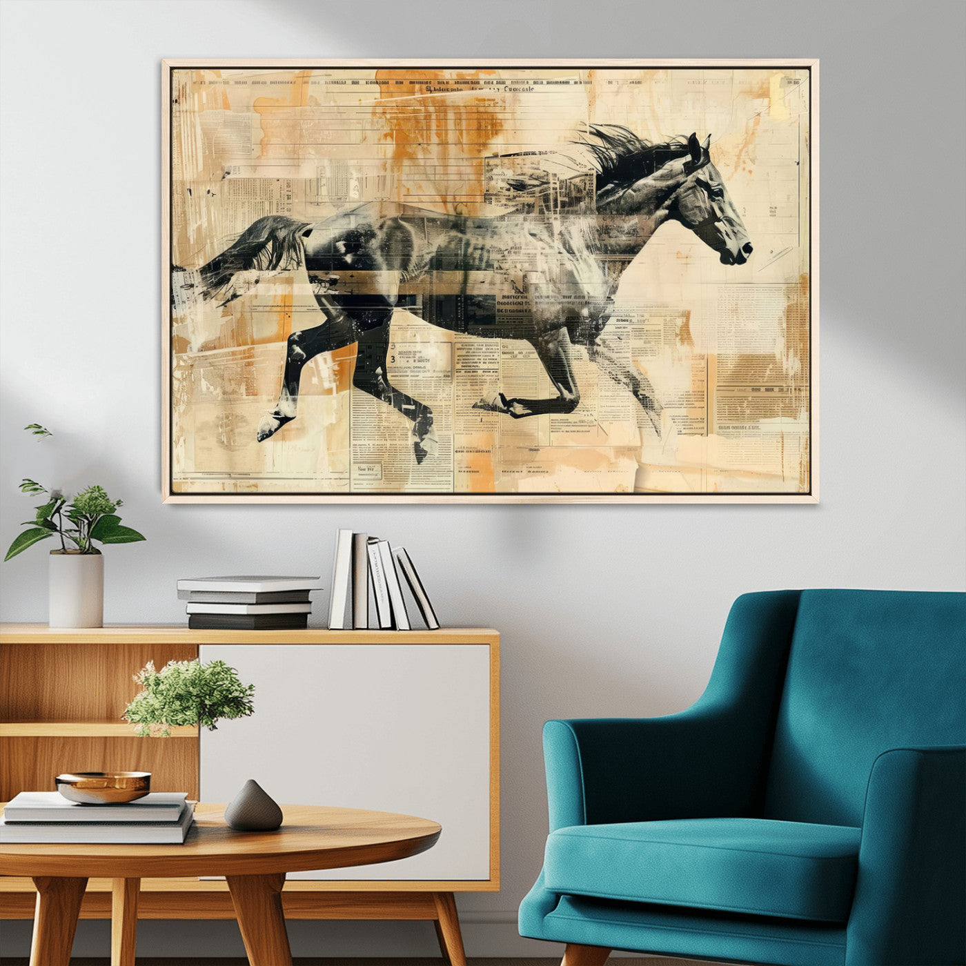 MGV-FC-36X24 - Chines Style Running Horse Western Wall Art | Farmhouse Wall Decor | Ready to Hang Framed Canvas