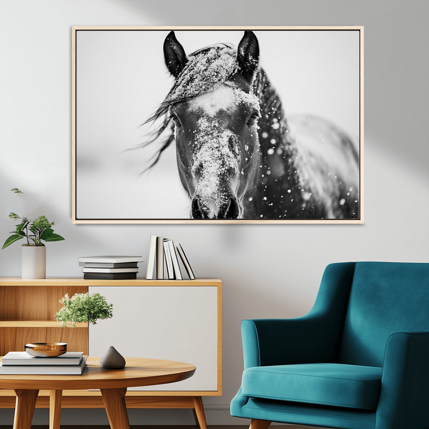 MGV-FC-36X24 - Western Wall Art | Black and White Winter Horse Wall Art | Ready to Hang and Framed | Farmhouse and