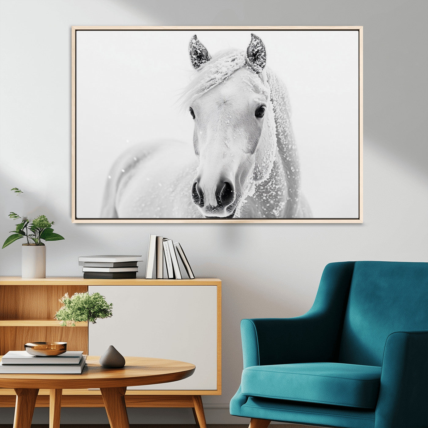 MGV-FC-36X24 - Majestic White Horse Wall Art | Ready to Hang and Framed | Farmhouse Wall Decor for Living Room