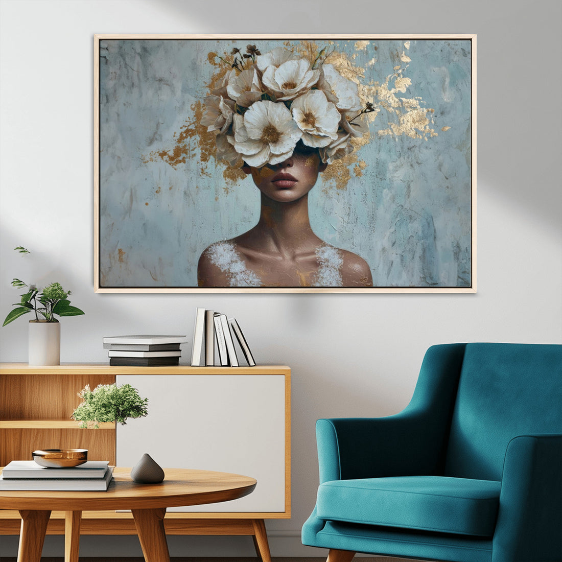 Golden Petal Wall Art - Petal Silhouette Woman Wall Art