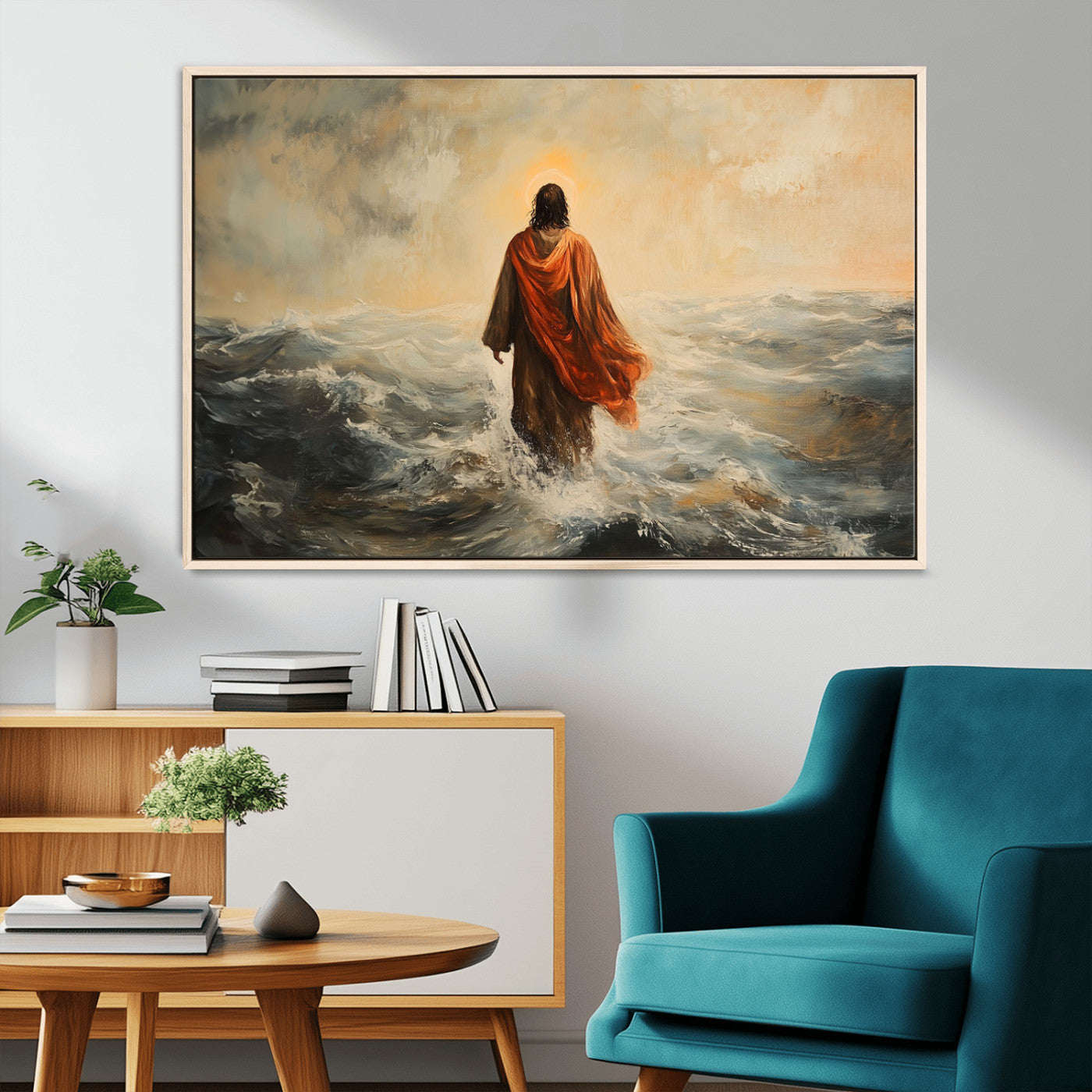 MGV-FC-36X24 - Jesus Walking on Water, Christian Wall Art, Jesus Christ Walking on Oil Painting Style Print