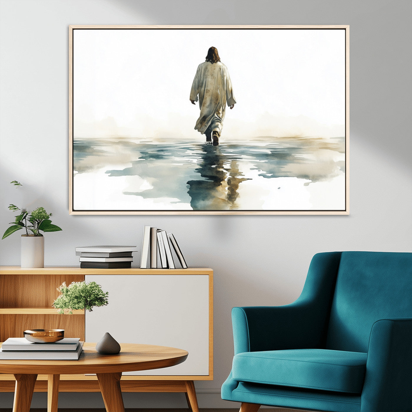 MGV-FC-36X24 - Watercolor Jesus Walking on Water Canvas Print, Christian Wall Art, Jesus Christ Walking