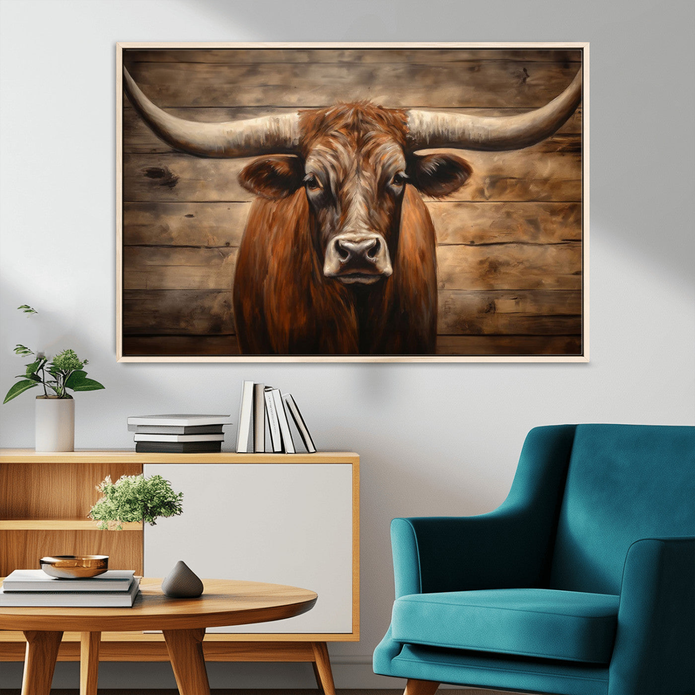 77556-MGV-CV-36X24-Longhorn Bull Wall Art | Canvas Print | Ready to Hang | Rustic Farmhouse Wall Decor | Western Barn
