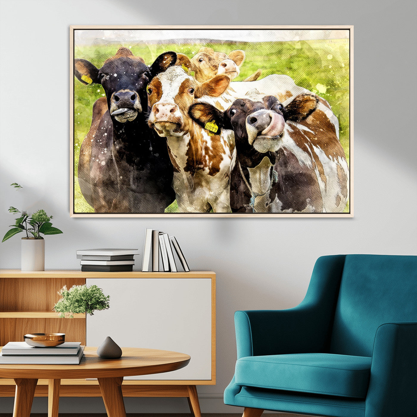 MGV-FC-36X24 - Curious Cows Farmhouse Wall Art | Ready to Hang and Framed Canvas Print | Rustic Farm Decor
