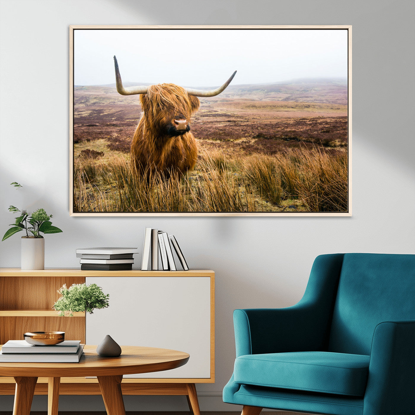 97274-MGV-CV-36X24-Scottish Highland Cow Canvas Wall Art – Rustic Farmhouse Charm with Highland Cattle – Ready to Hang