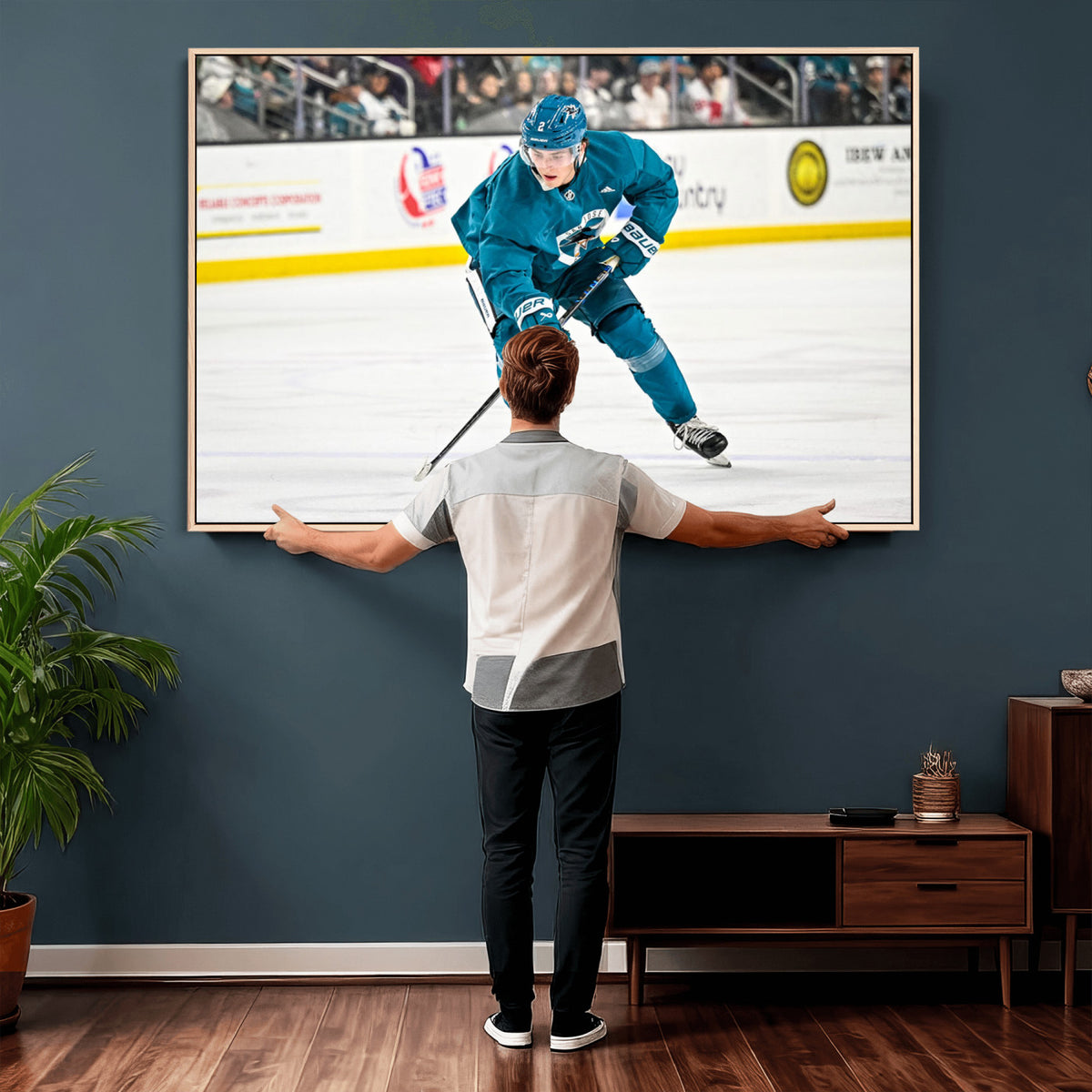 69179-MGV-CV-36X24 - San Jose Sharks Ice Hockey Player Wall Art Canvas Print