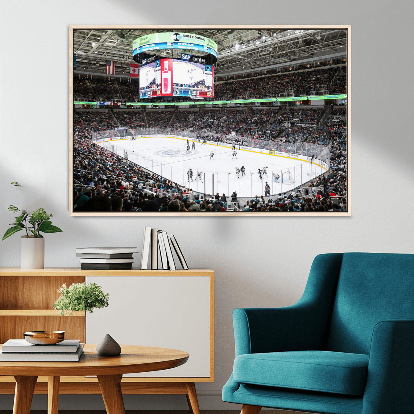 MGV-FC-36X24 - Sharks Arena Blackhawks Sharks Ice Hockey Stadium Wall Art Canvas Print, Framed Blackhawks Sharks