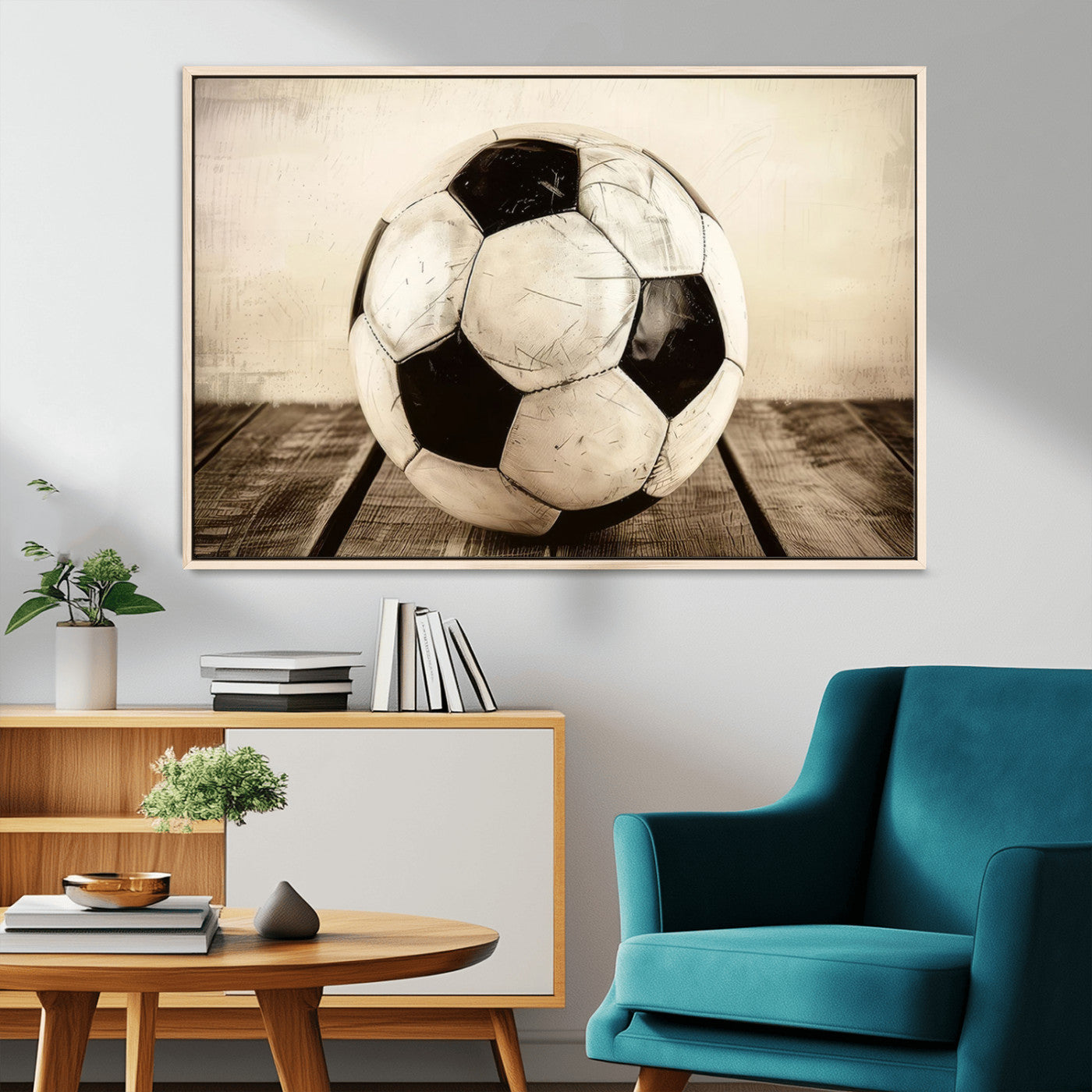 MGV-FC-36X24 - Vintage Soccer Ball Wall Decor Canvas Art – 3-Panel Soccer Wall Decor, Framed and Ready to Hang
