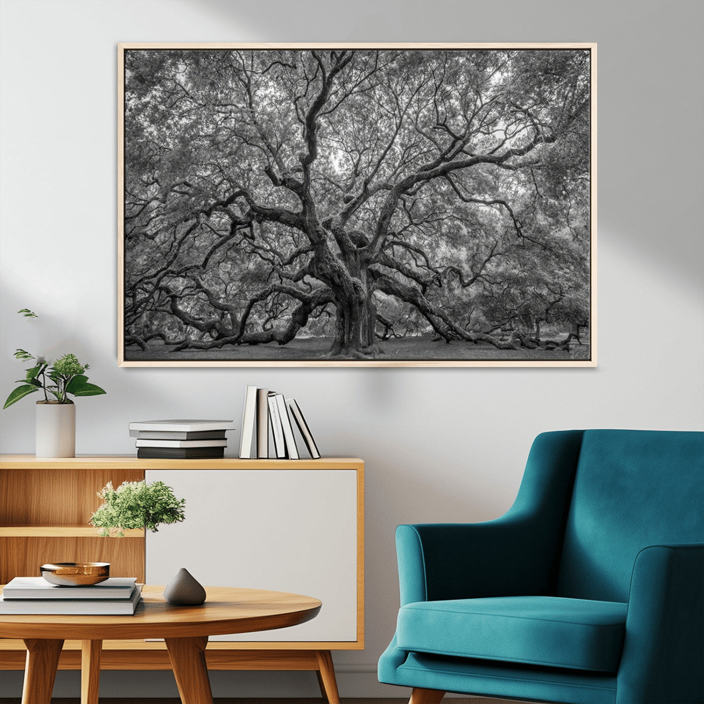 97240-MGV-CV-36X24-Majestic Angel Oak Tree Black and White Canvas Print – Multi Panel Wall Art, Giclée Print, Ready to