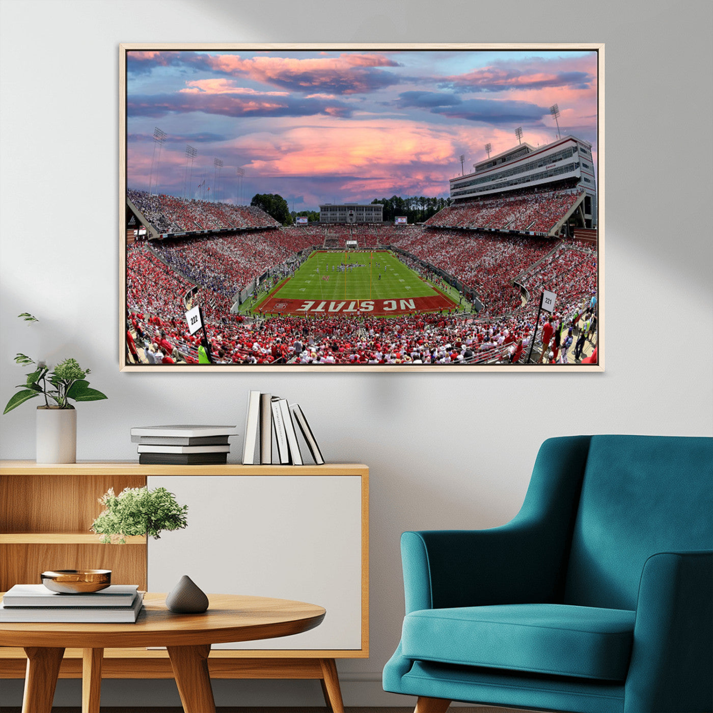 MGV-FC-36X24 - Carter-Finley Stadium Art Sunset Game Triple Canvas Wall Art - NC State Wolfpack Football Match