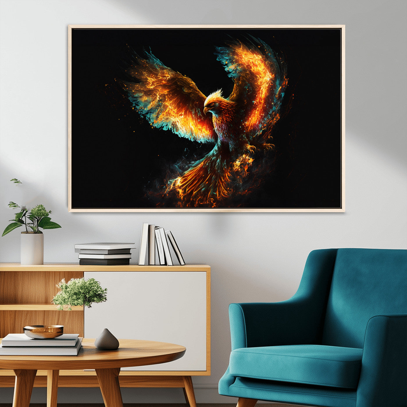 MGV-FC-36X24 - Fiery Phoenix Canvas Print | Ready to Hang Wall Art | Bold Fantasy Decor for Living Room | Majestic