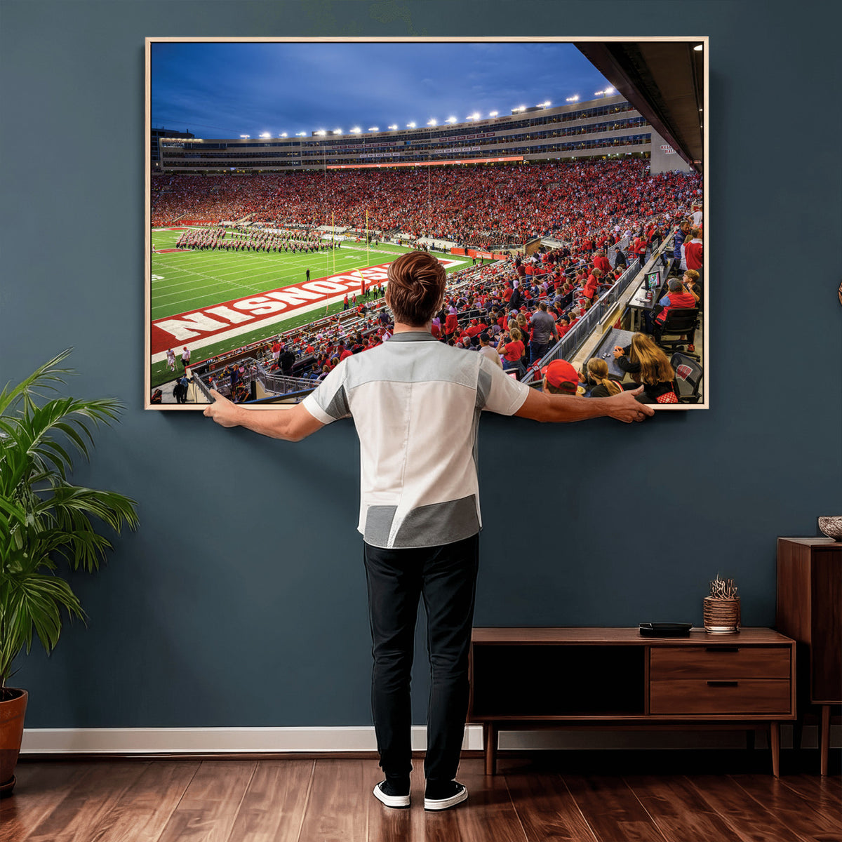 57601-MGV-CV-36X24 - Wisconsin Badgers Football Team Print - Madison Camp Randall Stadium Wall Art, Wisconsin Badgers