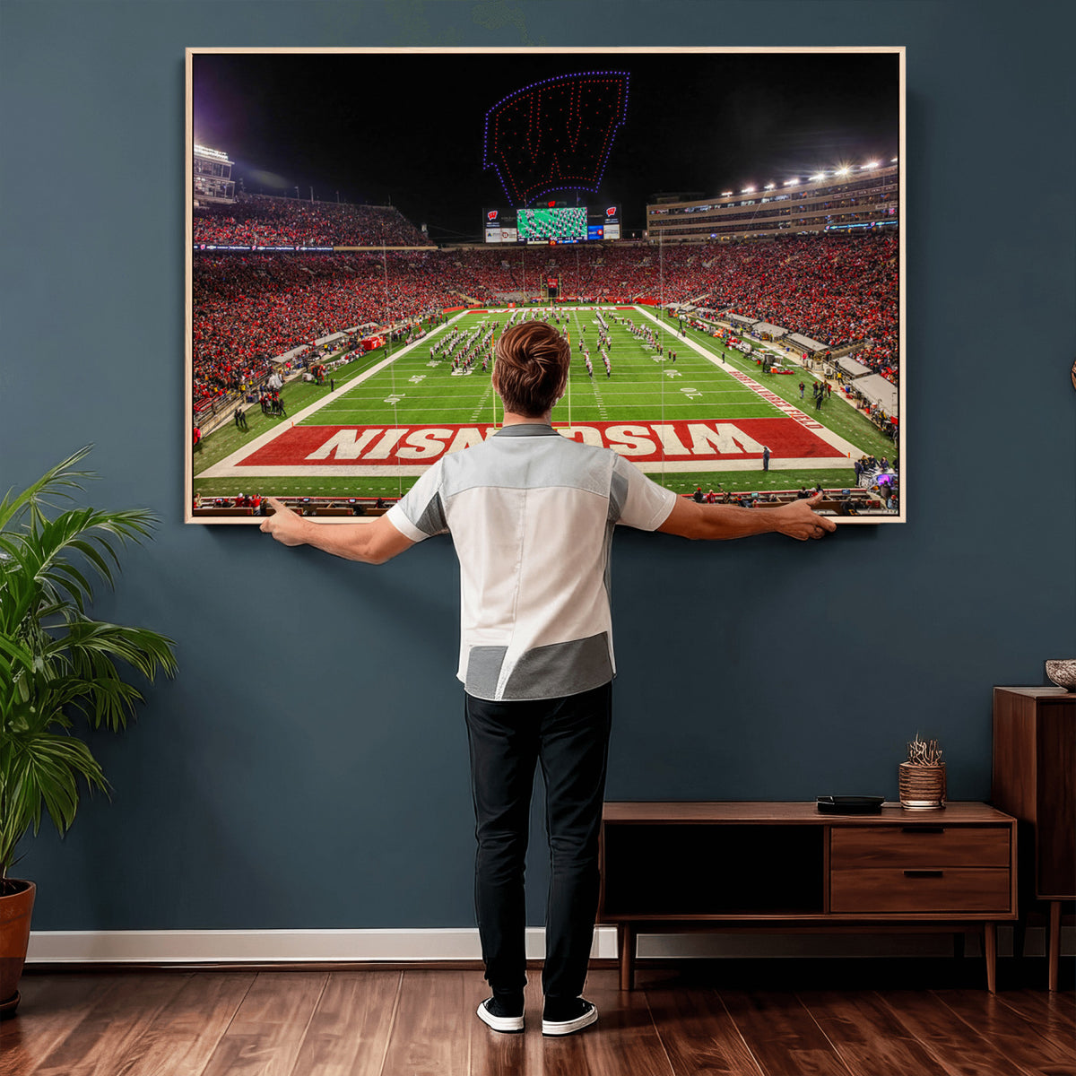 34125-MGV-CV-36X24 - Wisconsin Badgers Football Team Print Canvas- Madison Camp Randall Stadium Wall Art Canvas Print