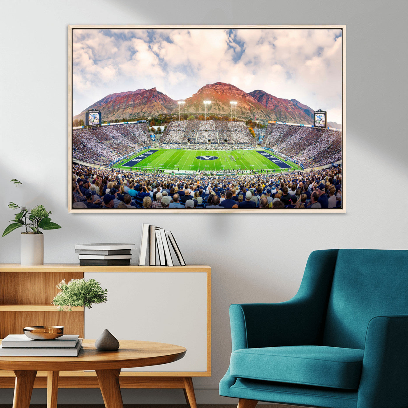 MGV-FC-36X24 - Brigham Young University Cougars Football Team Print - Provo LaVell Edwards Stadium Wall Art Canvas