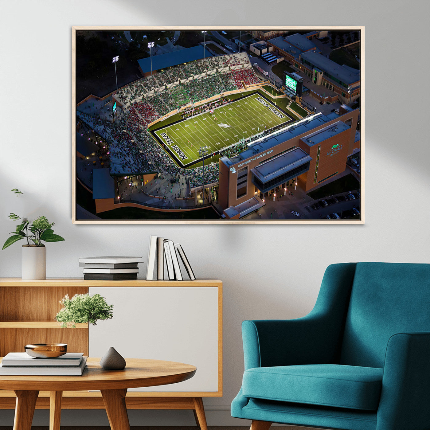 MGV-FC-36X24 - University of North Texas Mean Green Football Artwork, Football Team Print - Denton DATCU Stadium