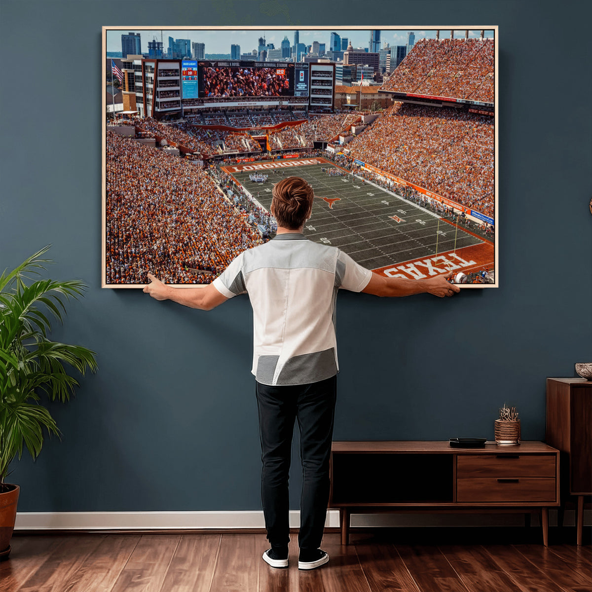 92103-MGV-CV-36X24 - University of Texas Longhorns Football Team Print - Austin Darrell K Royal-Texas Memorial Stadium