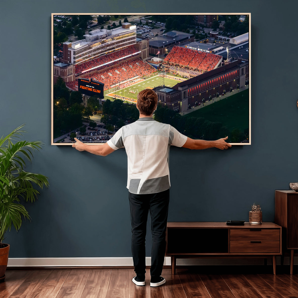 78052-MGV-CV-36X24 - University of Illinois Fighting Illini Football Team Print - Champaign Illinois Memorial Stadium