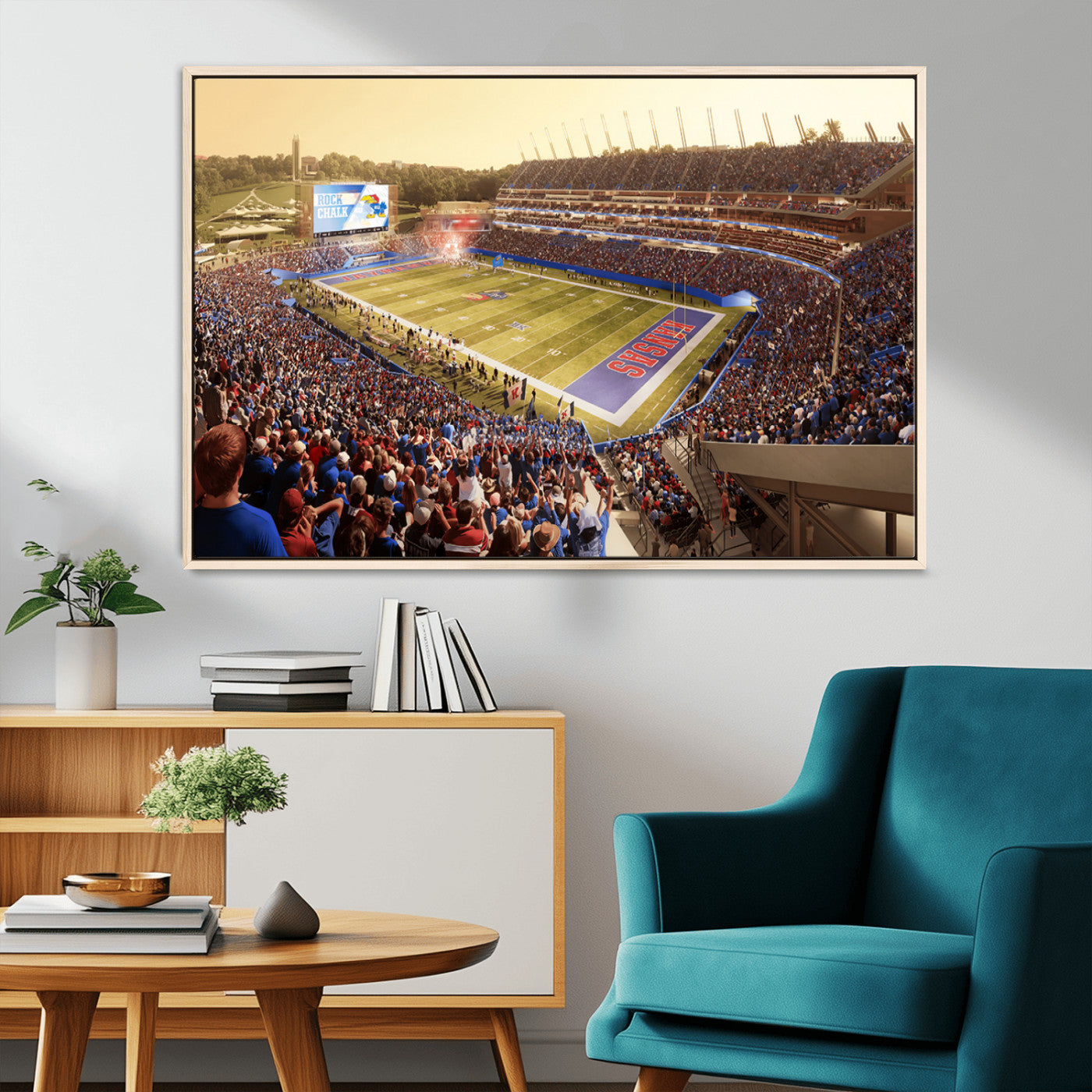 MGV-FC-36X24 - University of Kansas Jayhawks Football Team Print - Lawrence Kansas Memorial Stadium Wall Art Canvas