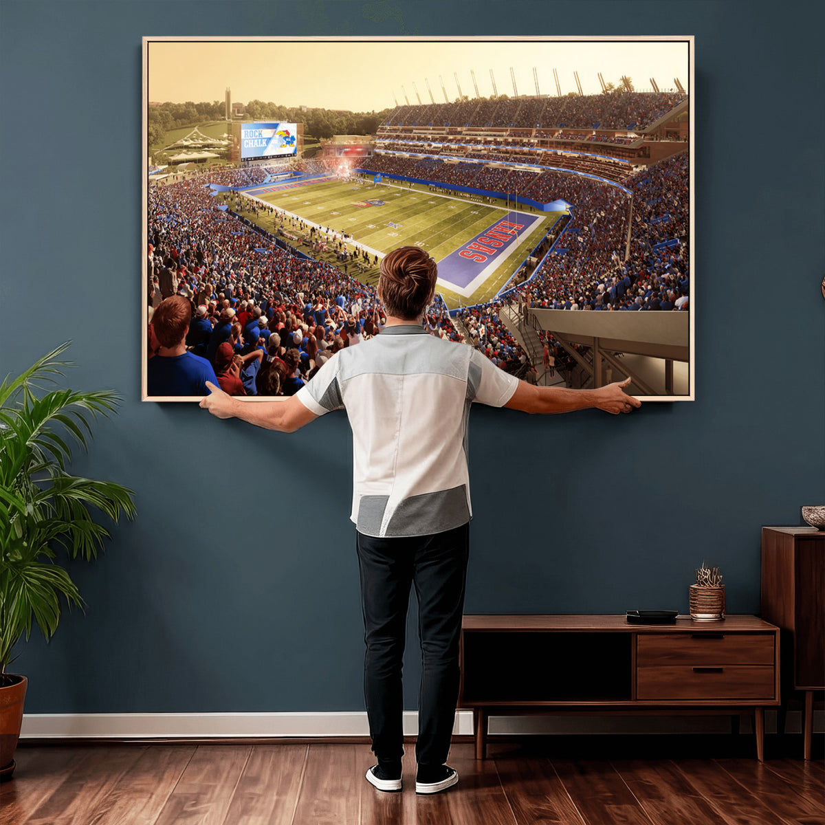 71731-MGV-CV-36X24 - University of Kansas Jayhawks Football Team Print - Lawrence Kansas Memorial Stadium Wall Art Canvas