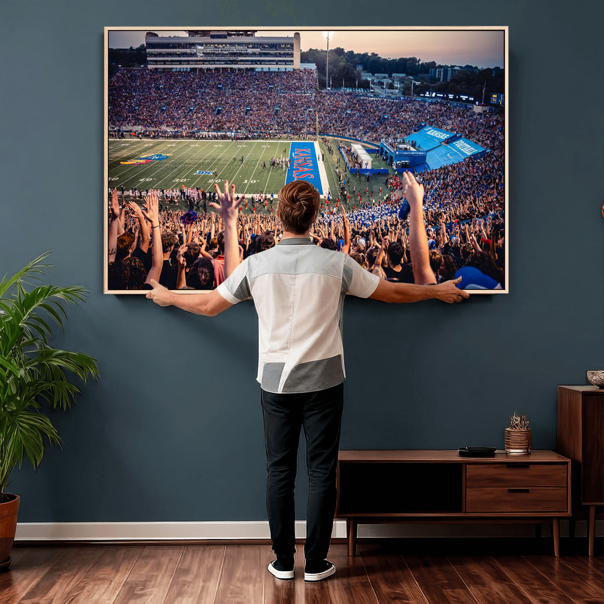 40169-MGV-CV-36X24 - University of Kansas Jayhawks Football Team Art Print - Lawrence Kansas Memorial Stadium Wall Art