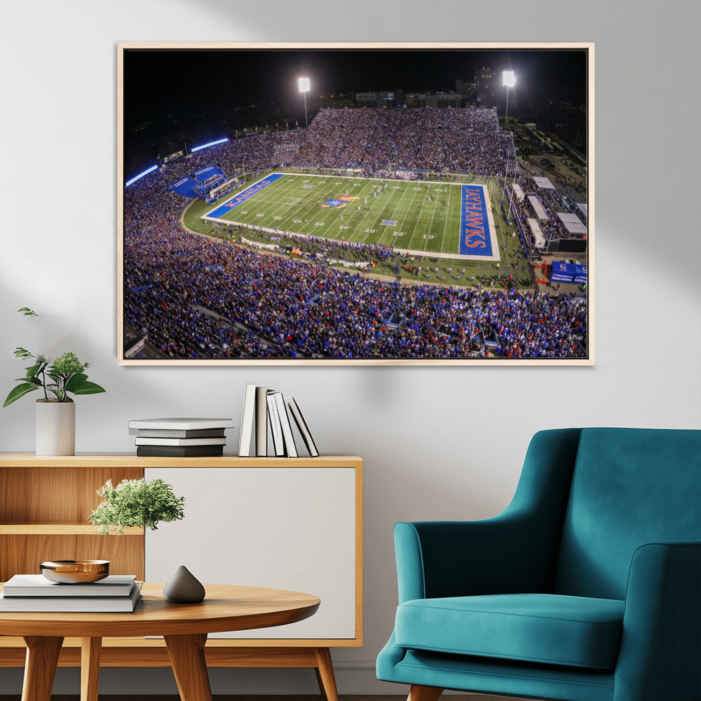 MGV-FC-36X24 - University of Kansas Jayhawks Football Team Print - Lawrence Kansas Memorial Stadium Wall Art Canvas