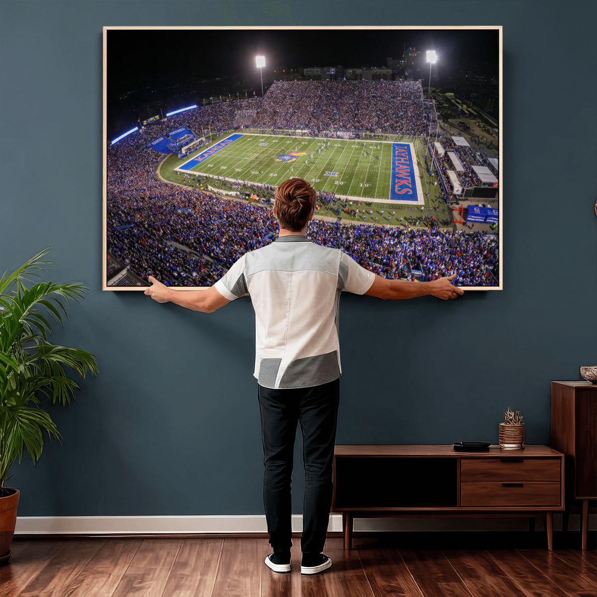69760-MGV-CV-36X24 - University of Kansas Jayhawks Football Team Print - Lawrence Kansas Memorial Stadium Wall Art Canvas