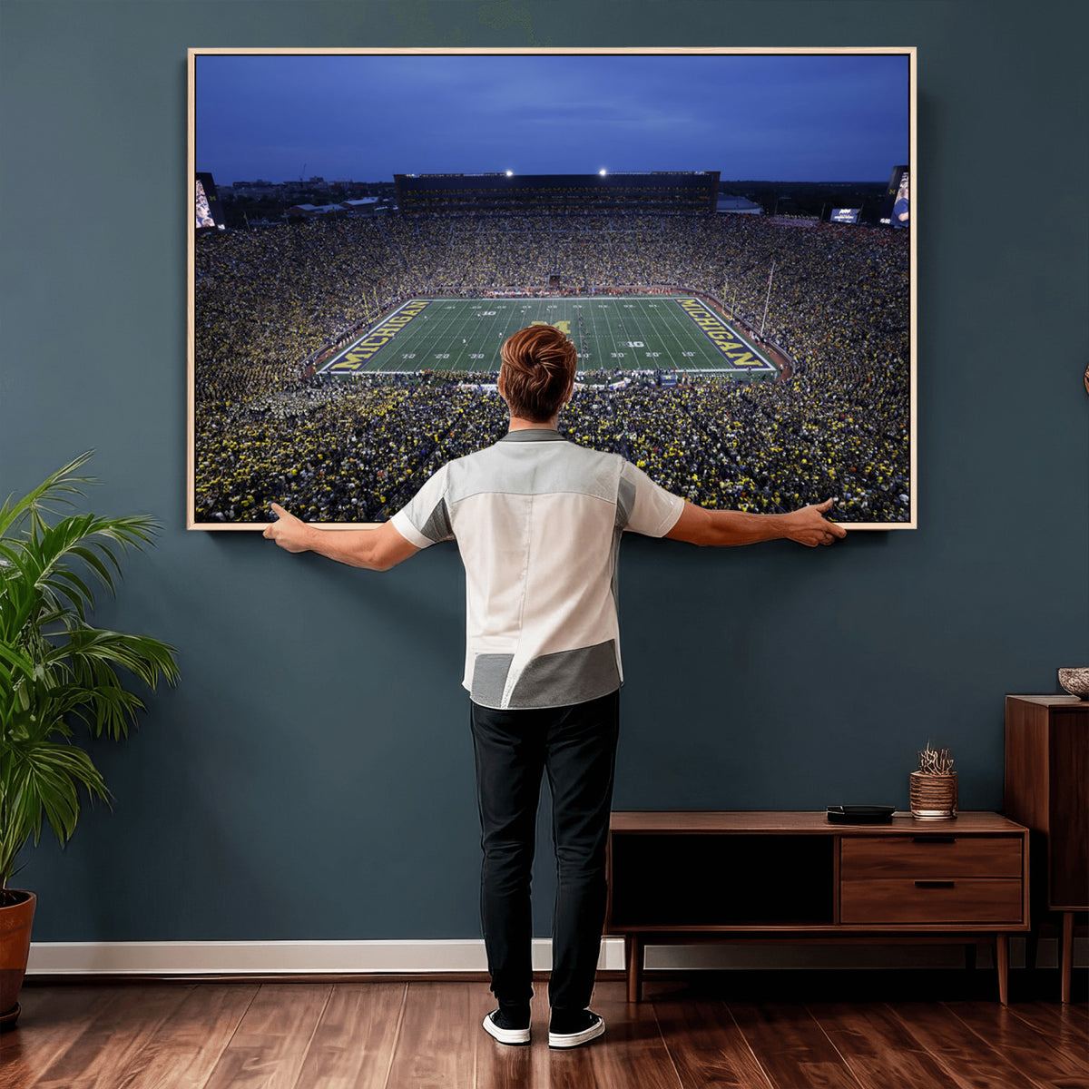 34202-MGV-CV-36X24 - University of Michigan Wolverines Football Team Print - Ann Arbor Michigan Stadium Wall Art Canvas